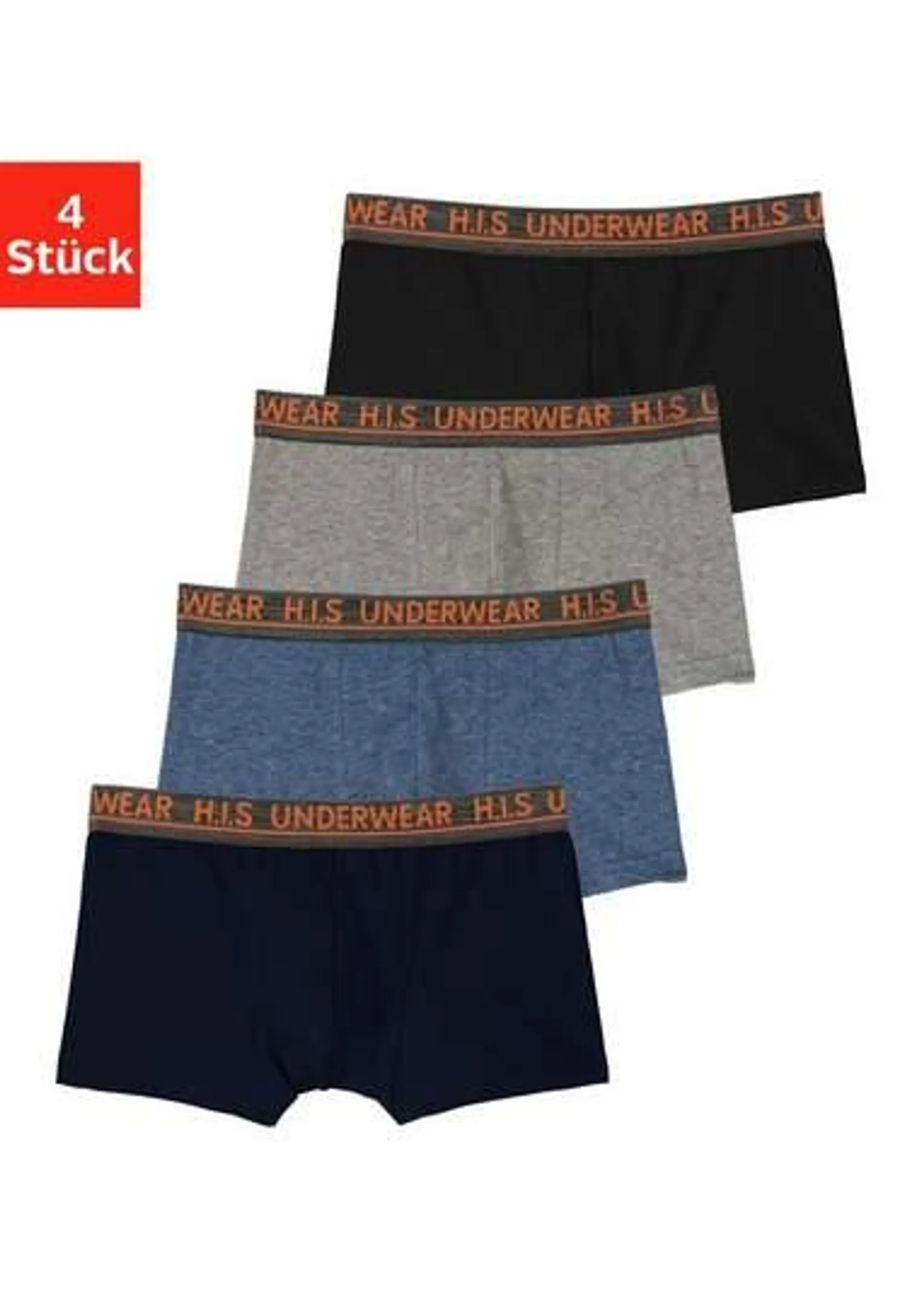 H.I.S Boxershort voor jongens met gemêleerde logo weefband (set, 4 stuks)