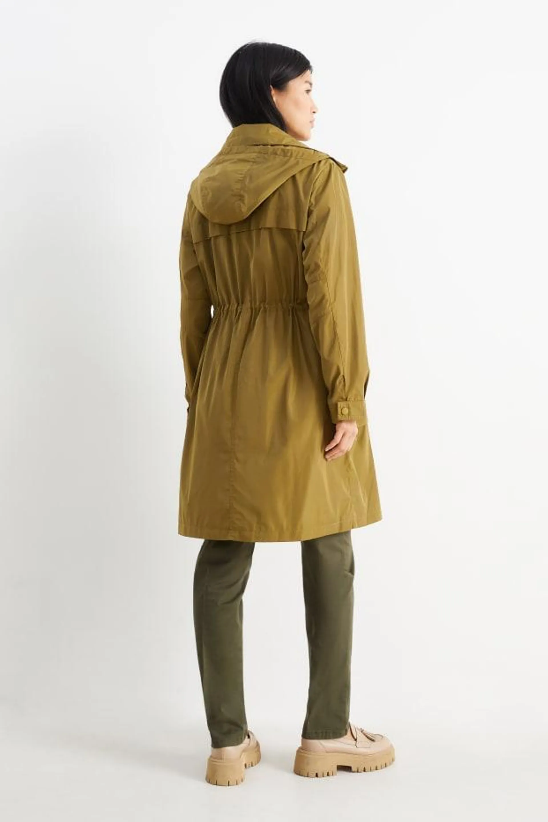 Coat with hood - lined - water-repellent - foldable