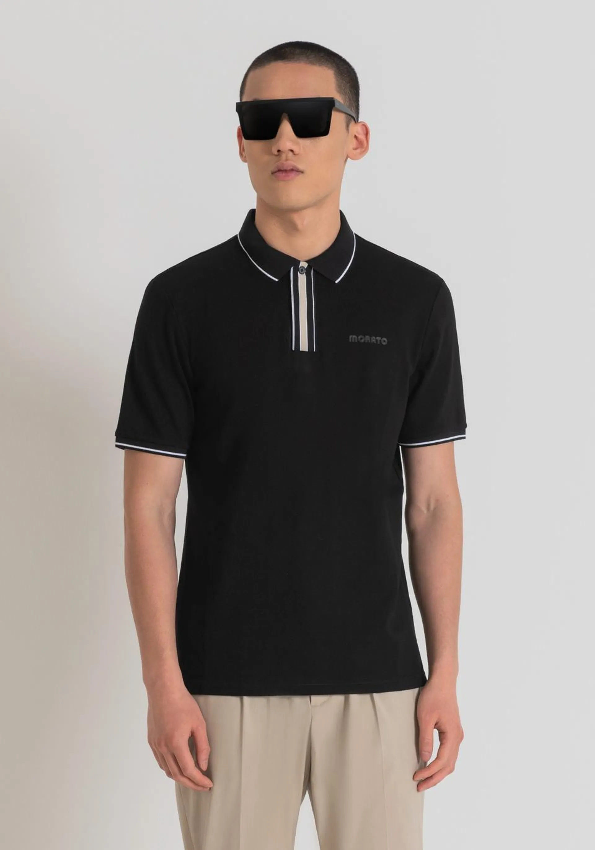 REGULAR FIT POLO SHIRT IN MERCERIZED COTTON PIQUÉ WITH EMBOSSED LOGO PRINT