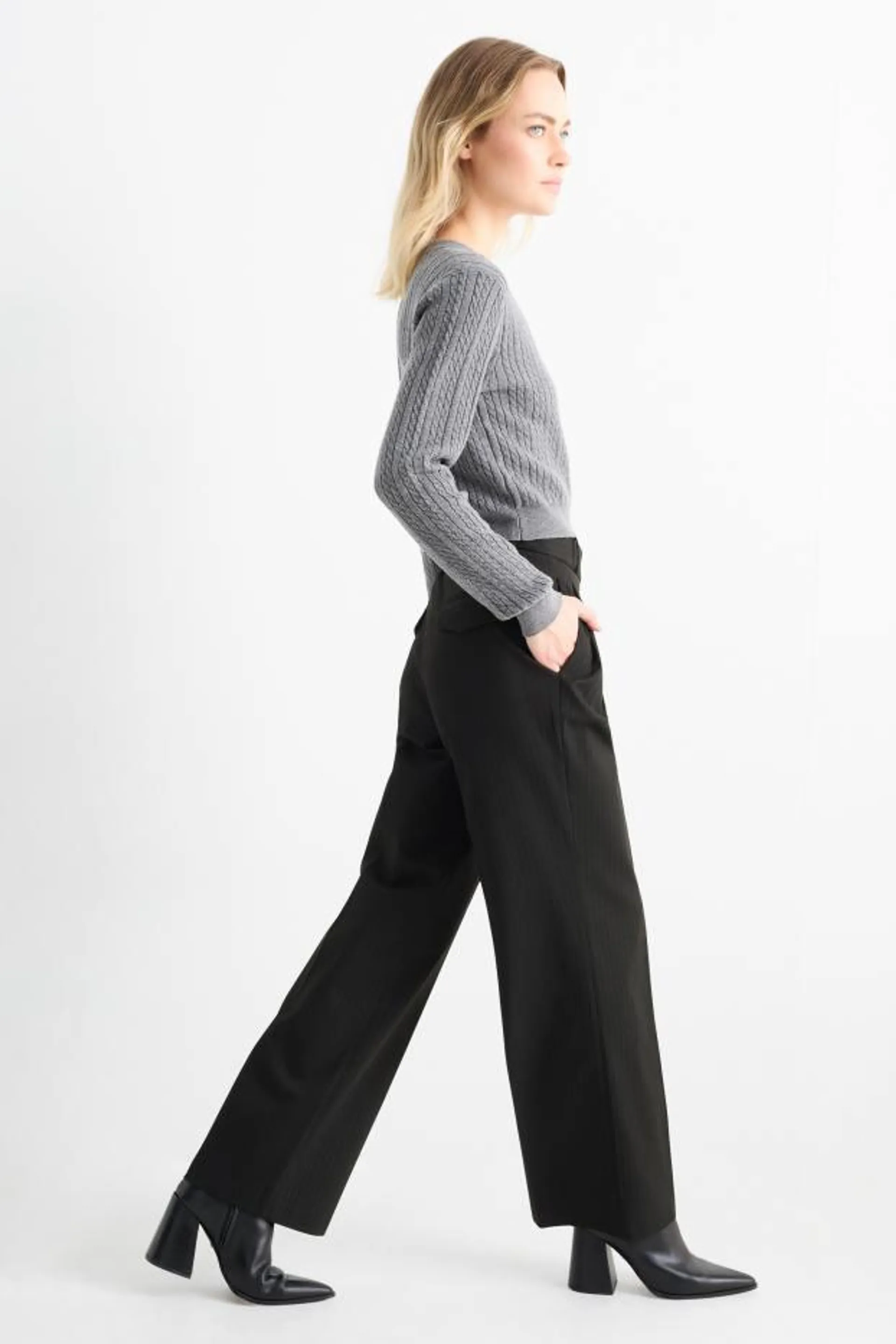 Business-broek - high waist - wide leg - krijtstrepen