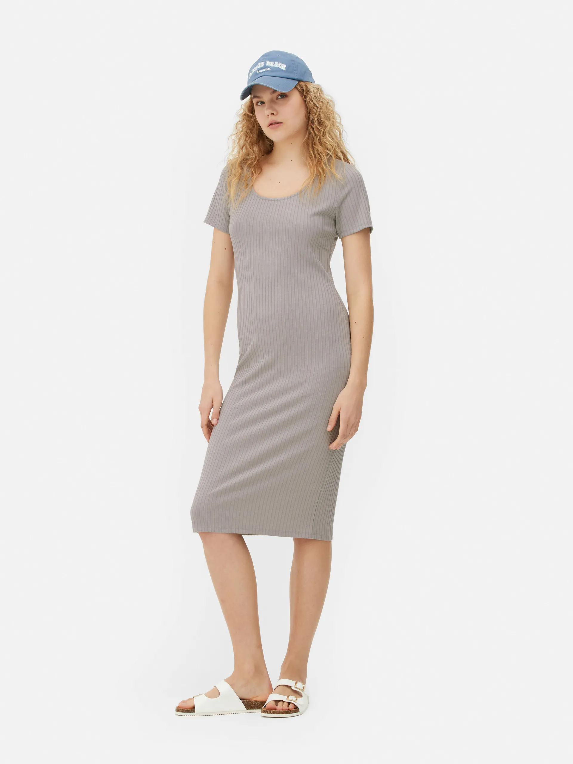 Ribbed Short Sleeve Midi Dress