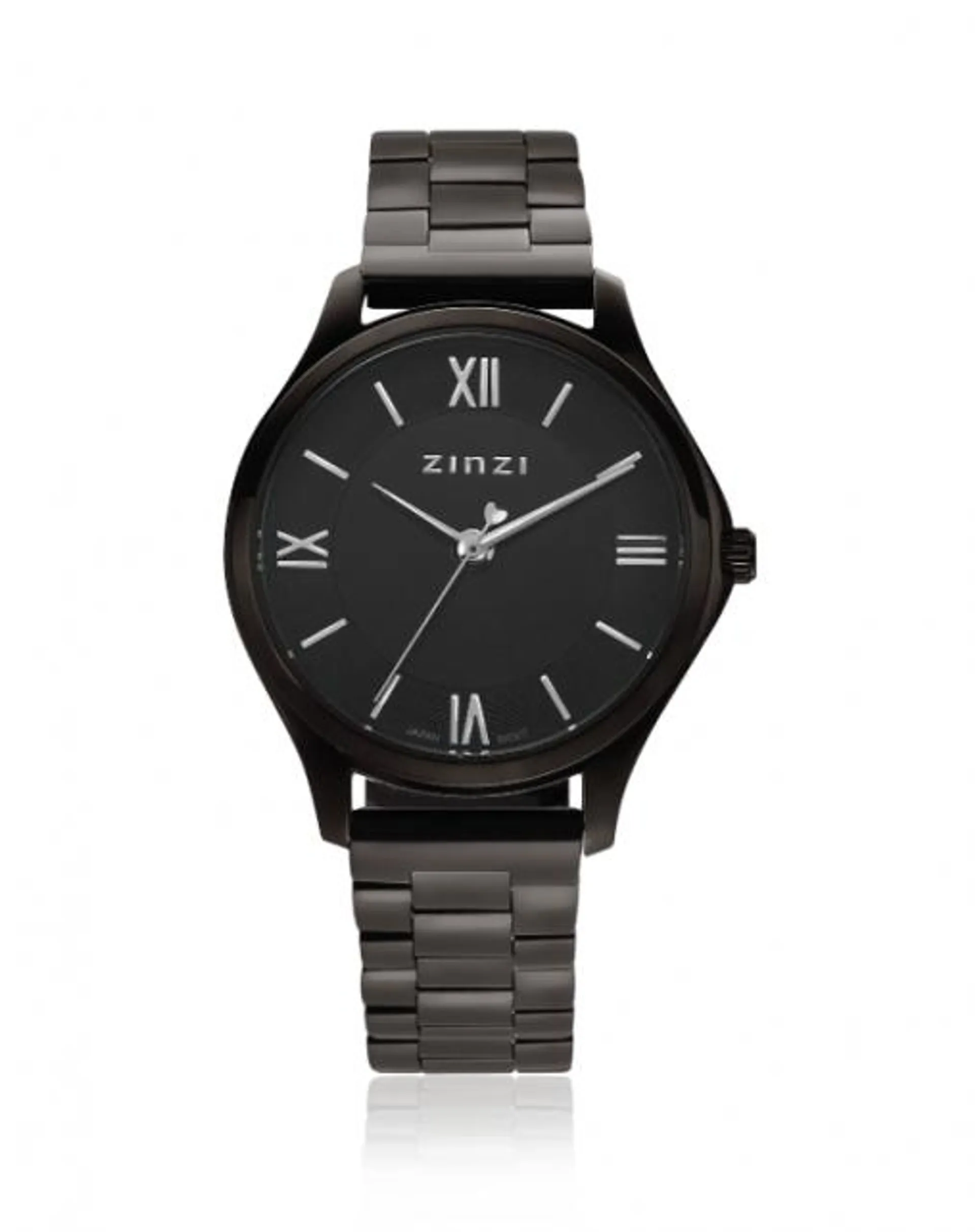 ZINZI Classy Mini horloge 30mm zwarte wijzerplaat zwarte stalen kast en band ziw1237