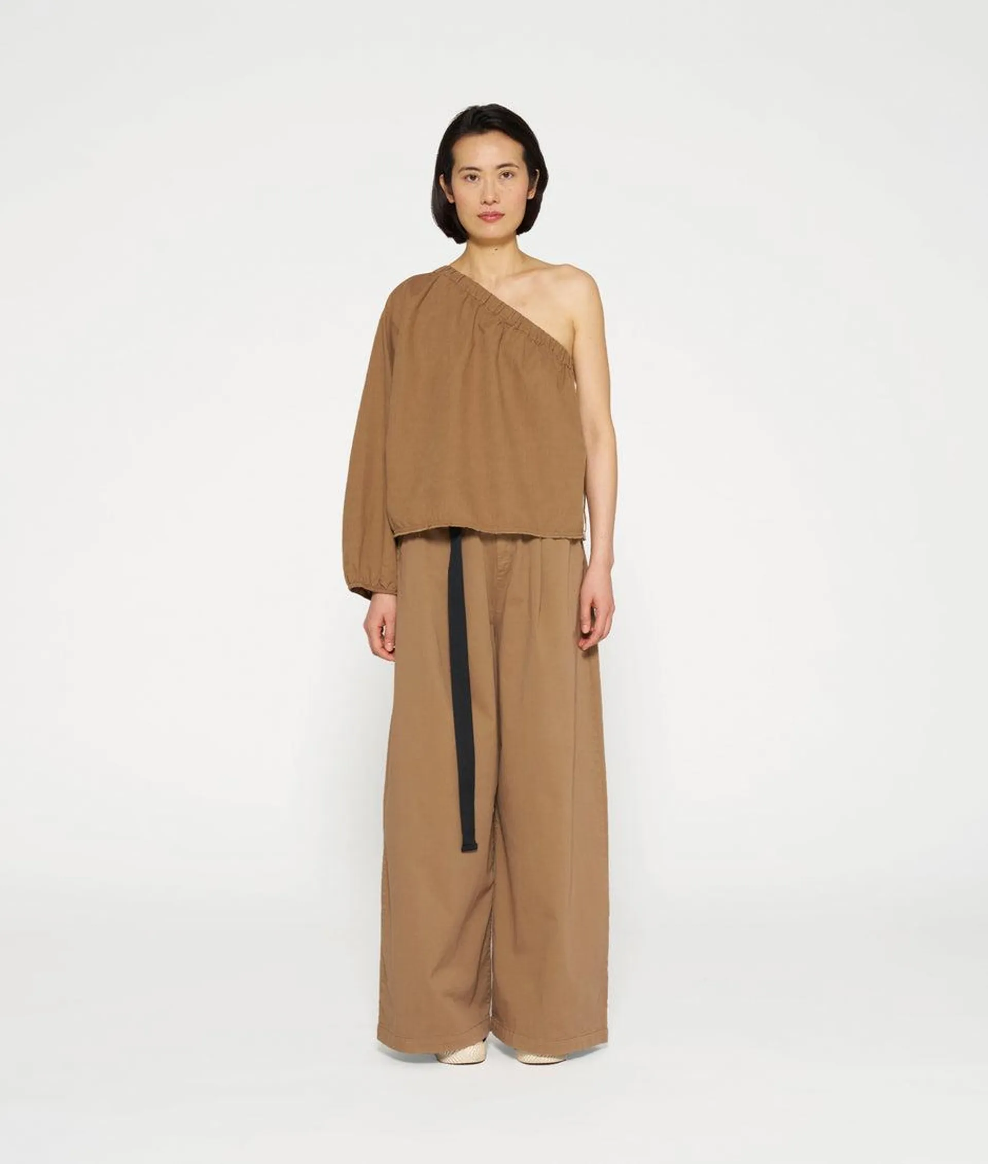 belted wide leg pants twill