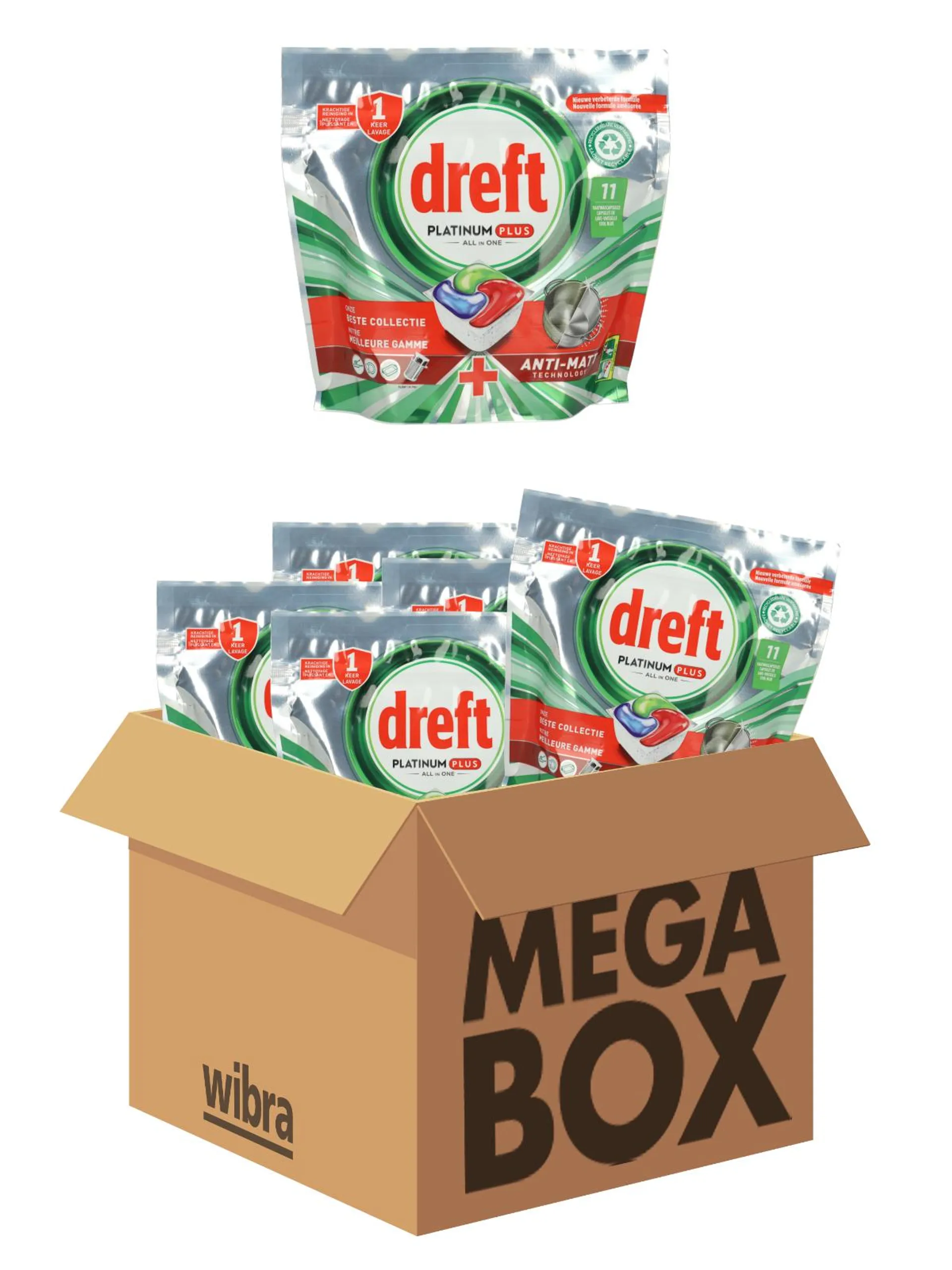 Dreft Platinum Plus all-in-1 vaatwastabletten megabox 66 stuks