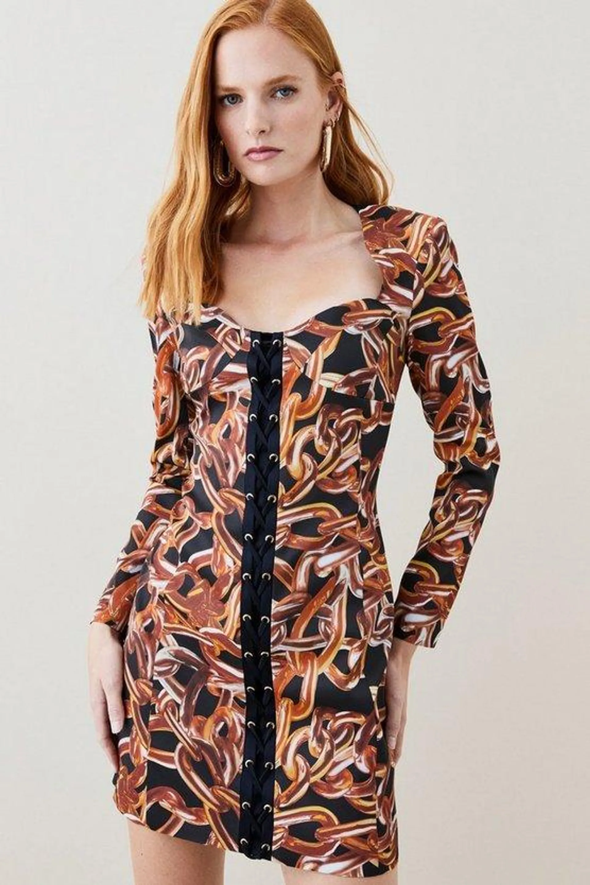 Italian Stretch Chain Print Mini Dress