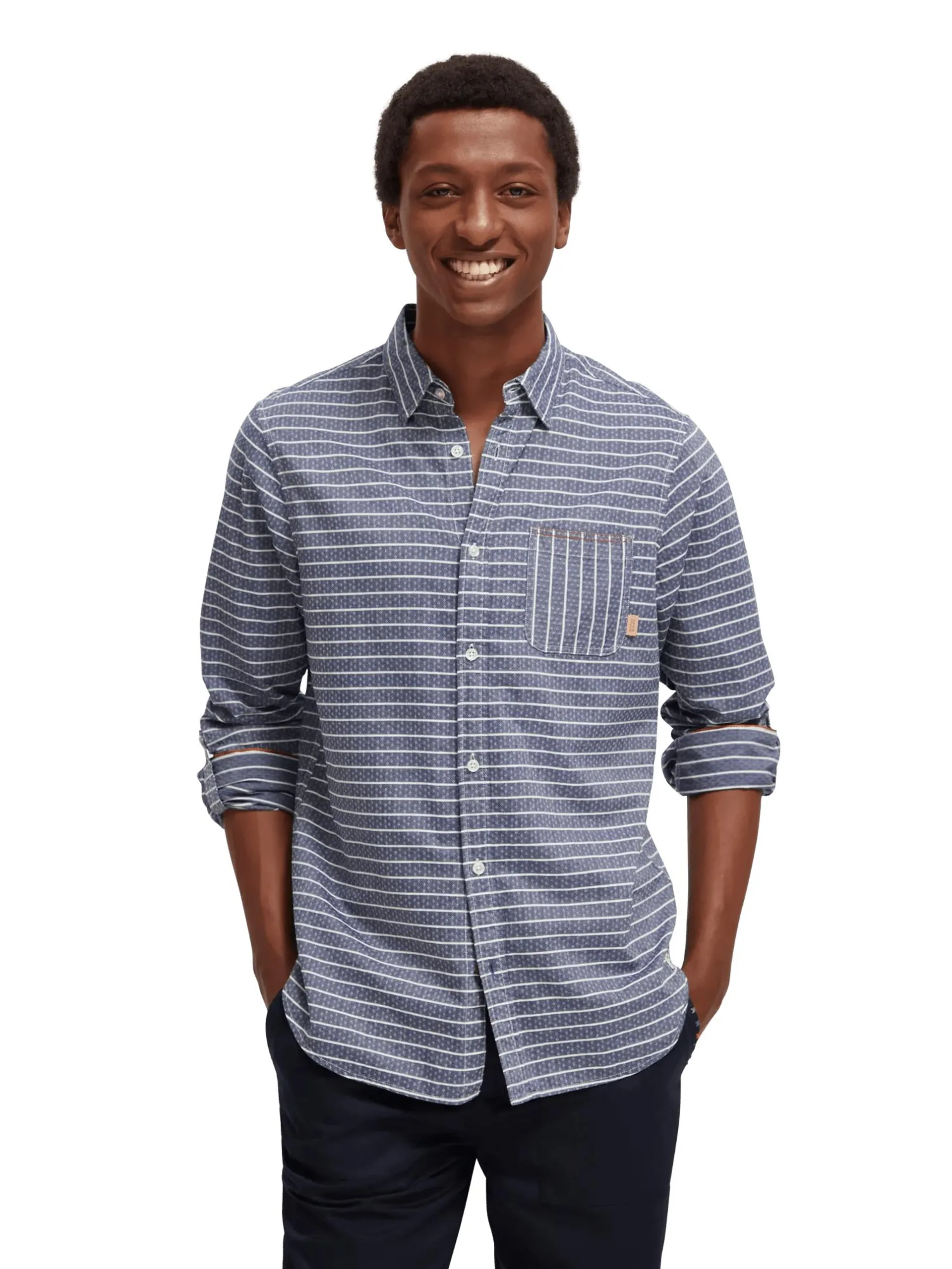 Regular fit striped sleeve-adjustment shirt