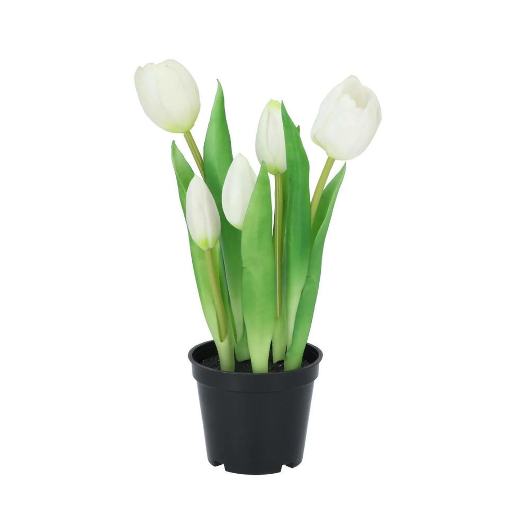 DK Design Kunst tulpen in pot - Holland - 5x stuks - wit - 26 cm