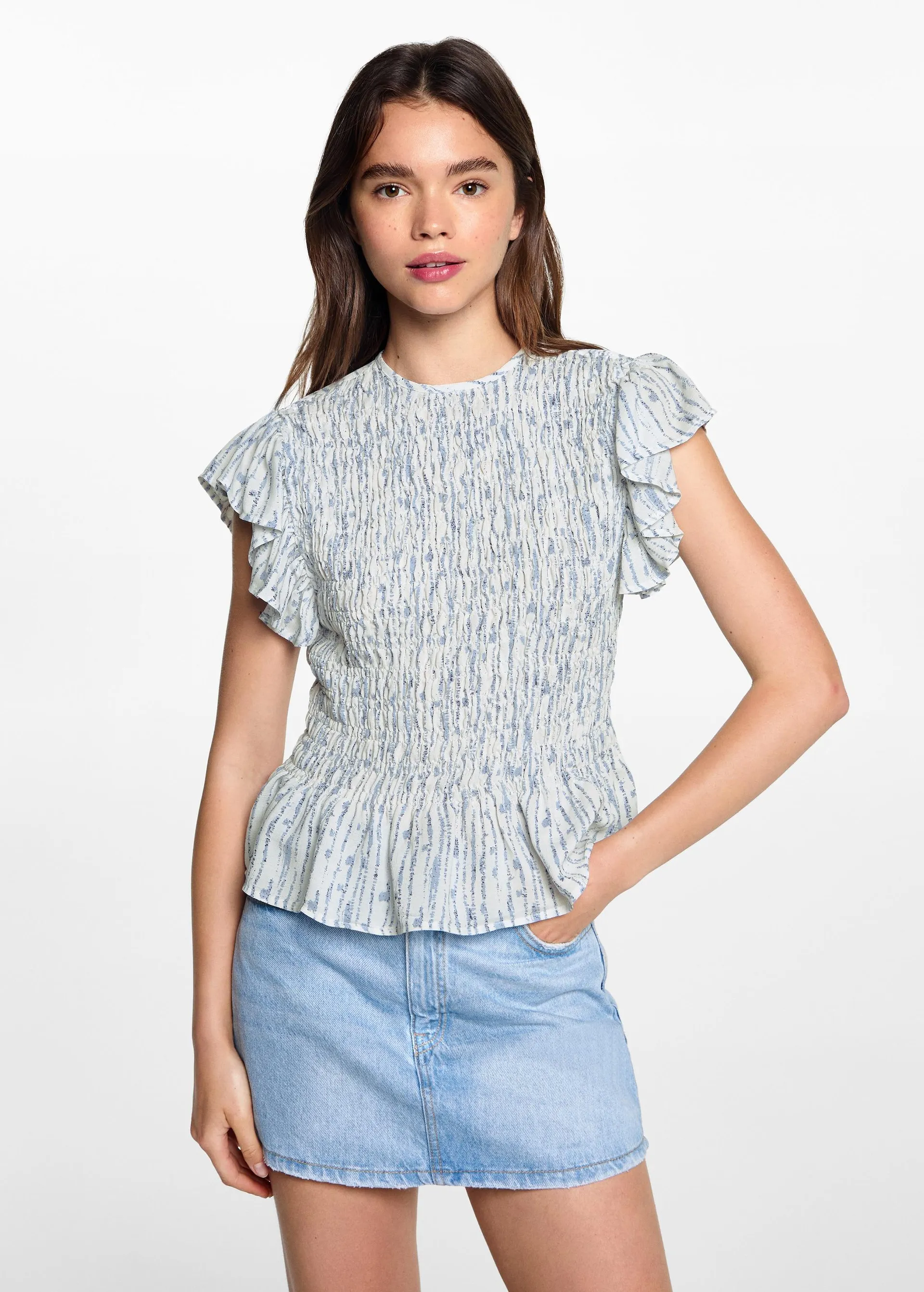 Gesmokte blouse met ruchesmouw