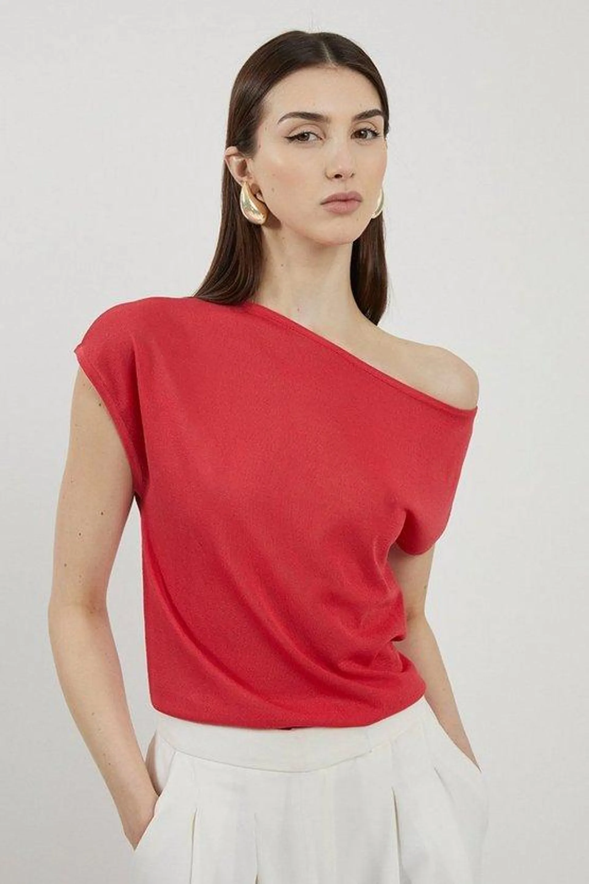 Lightweight Viscose Blend Summer Knit Off The Shoulder Top