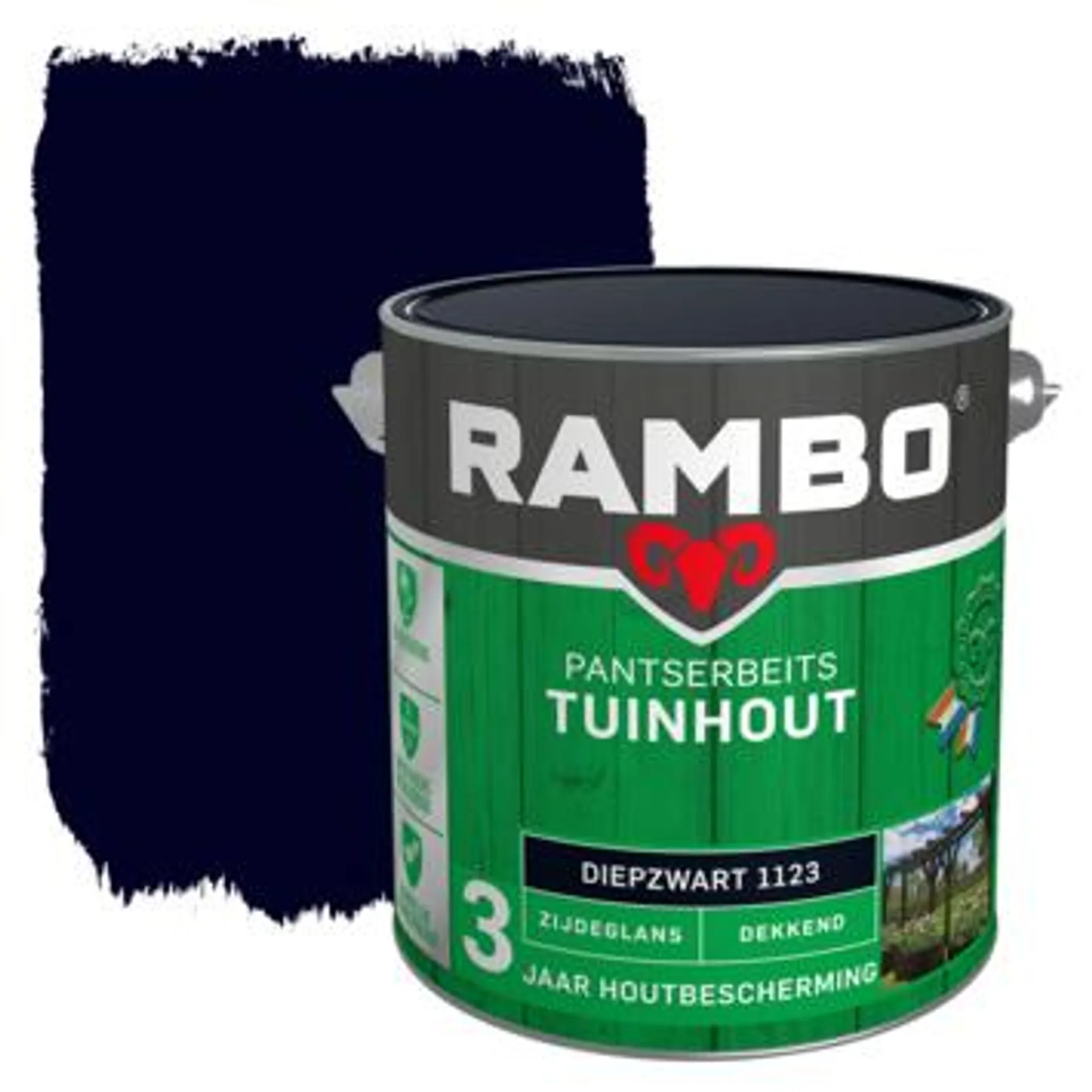 Rambo Pantserbeits Tuinhout zijdeglans diepzwart dekkend 2,5 l