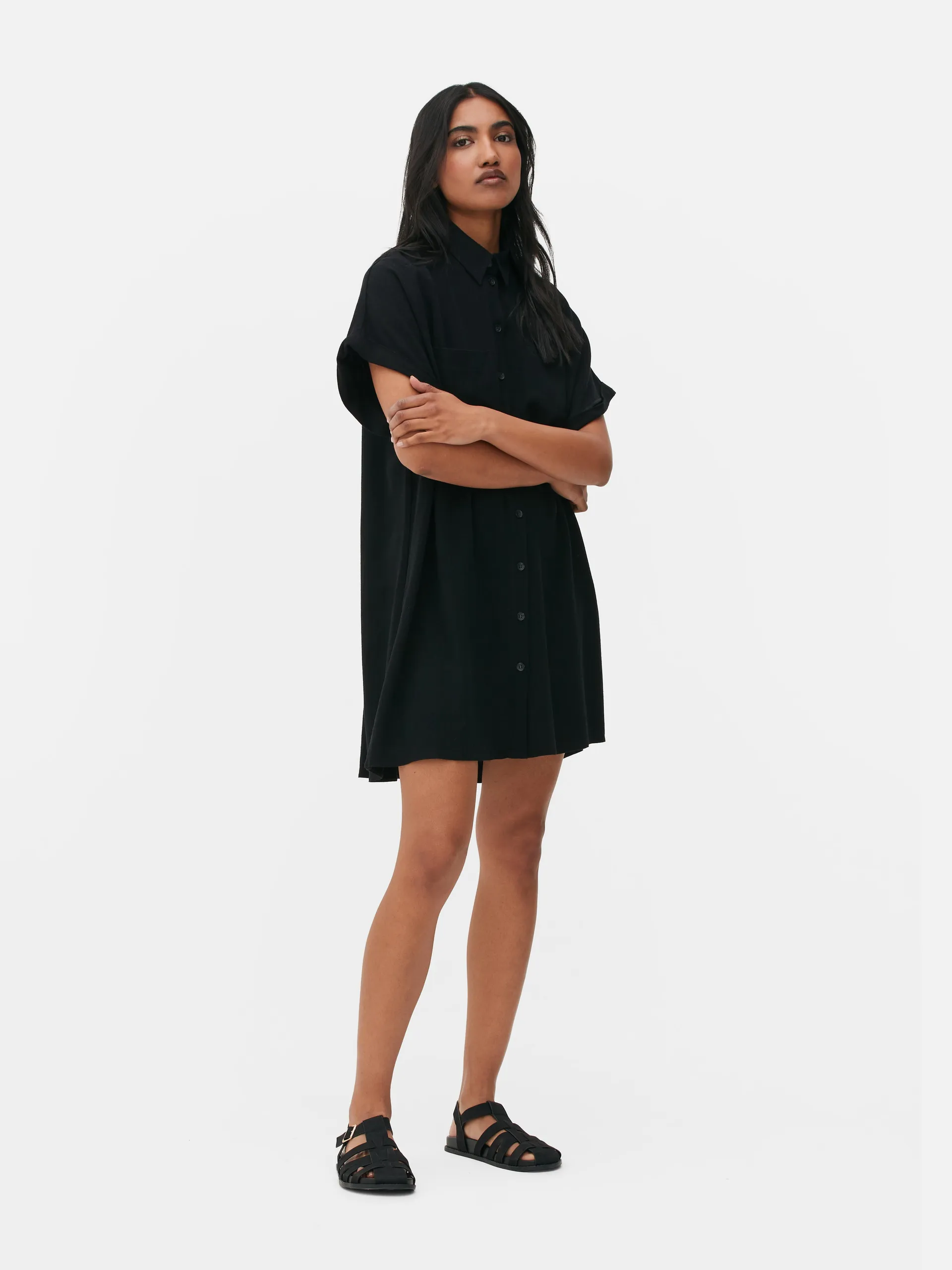 Relaxed Fit Short Sleeve Shirt Dress