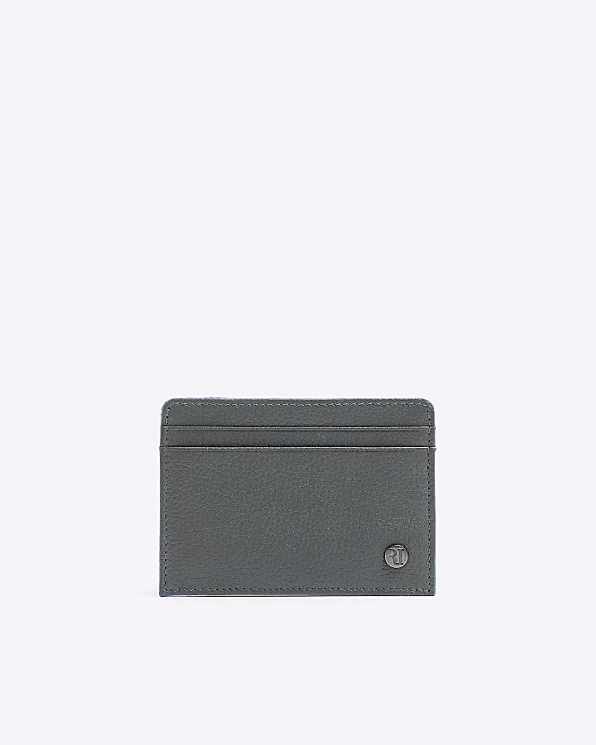 Grey leather pebbled card holder