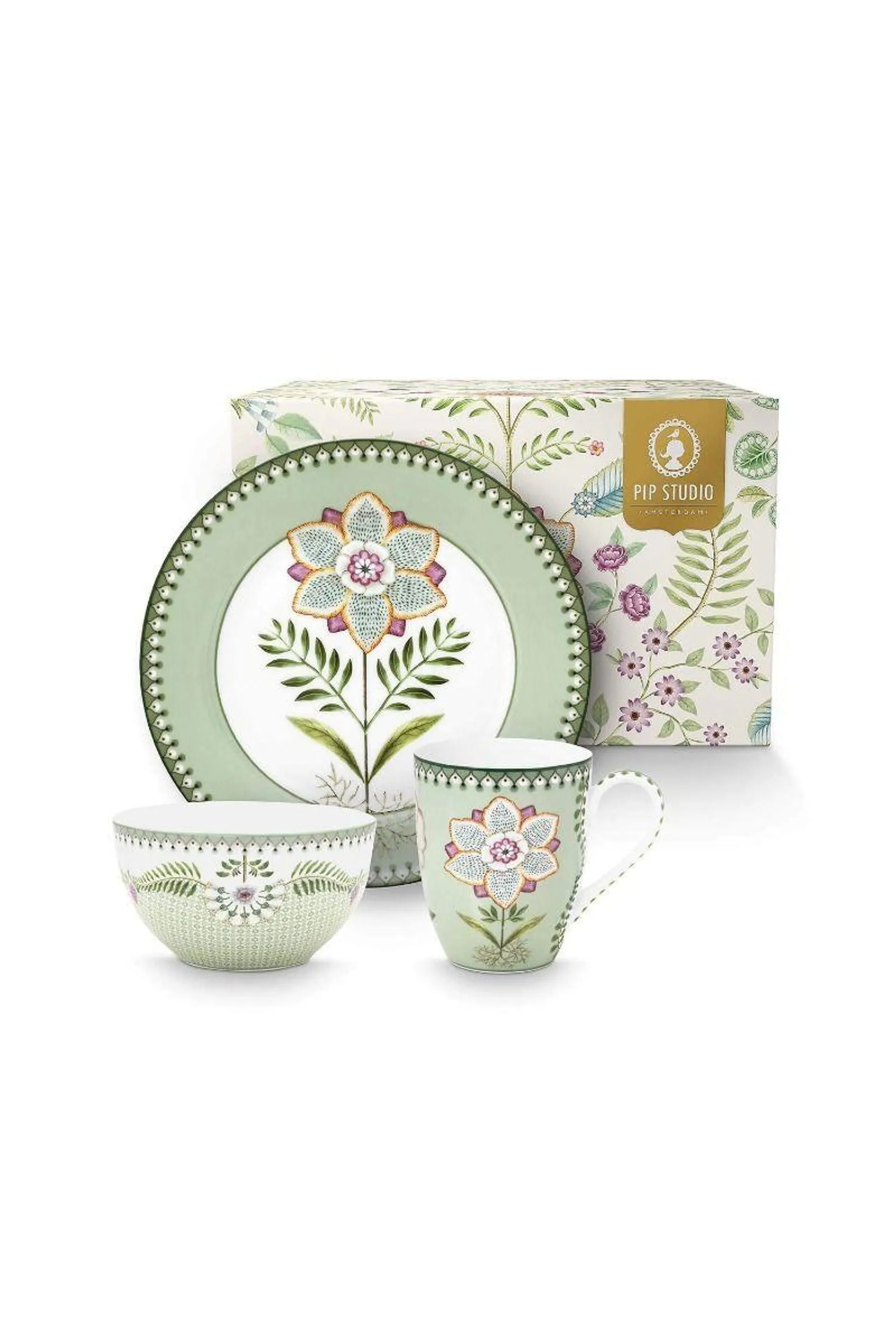 Set/3 Ontbijt Set Lily&Lotus Licht Groen