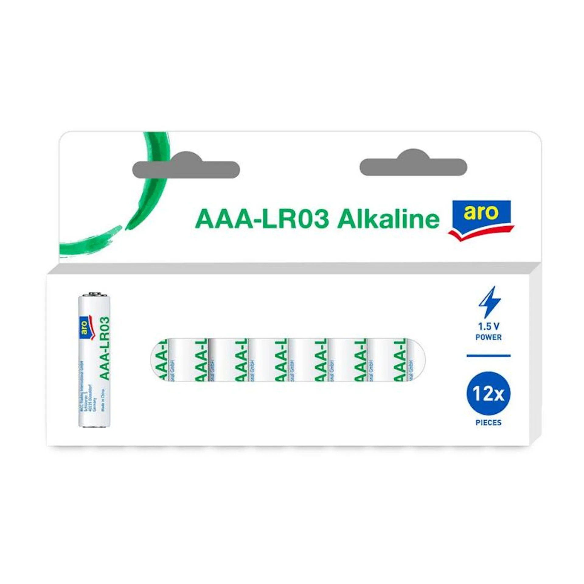 aro AAA-LR03 alkalinebatterijen, 1,5 V, plastic-vrije verpakking, 12 stuks