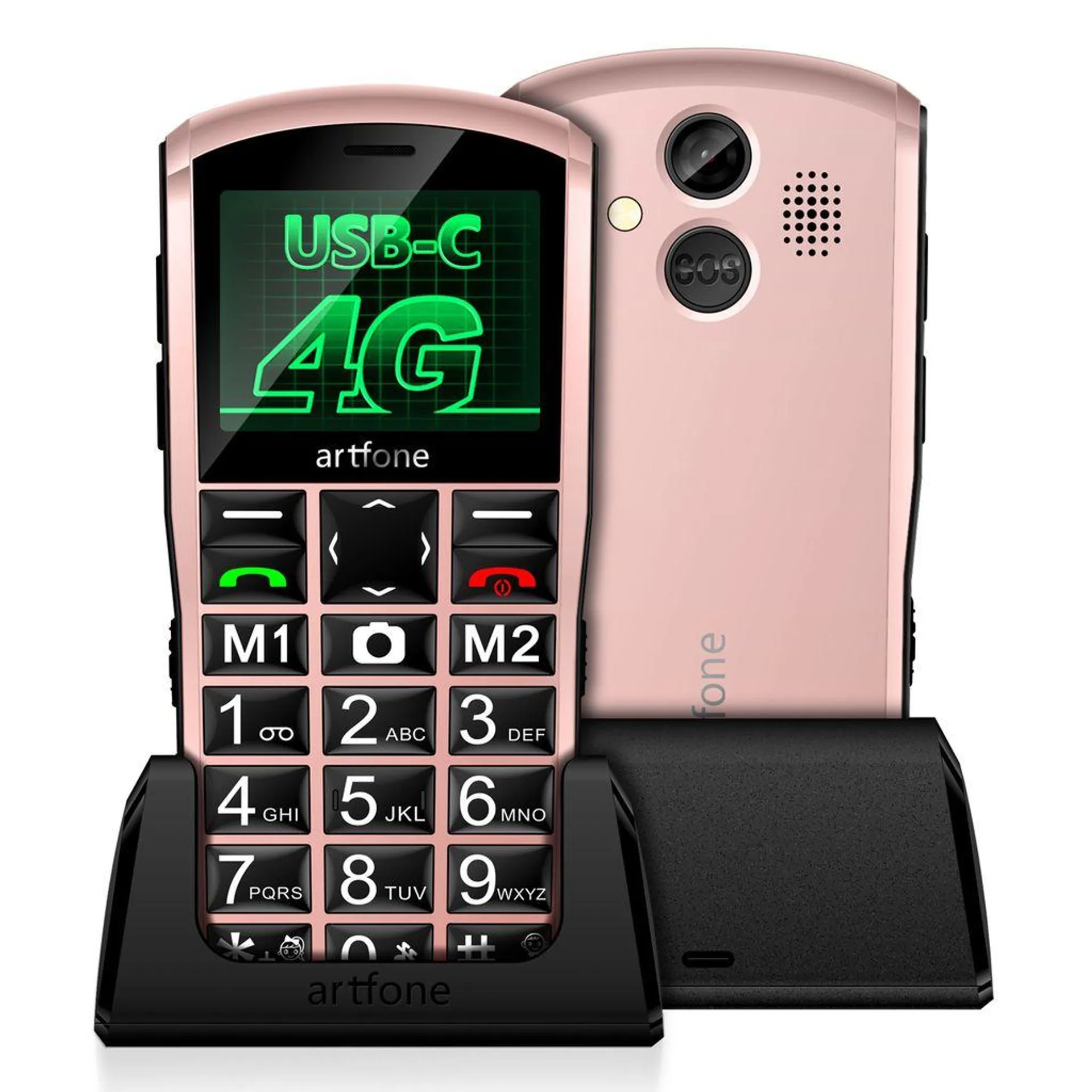 Seniorenhandy A400 mit Notruftaste | Handy mit Kamera | 4G | Dual-SIM | Roségold