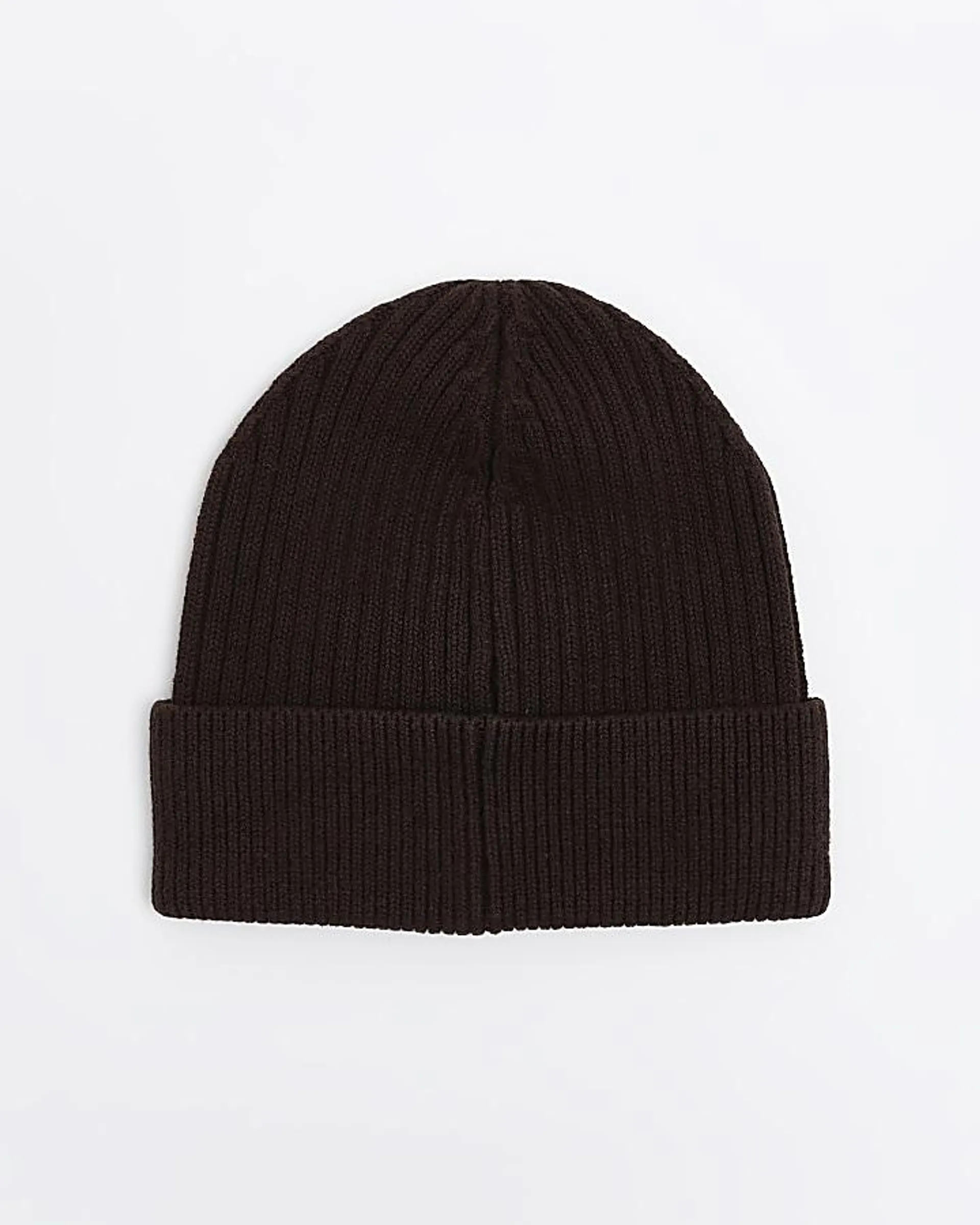 Brown knitted rib beanie