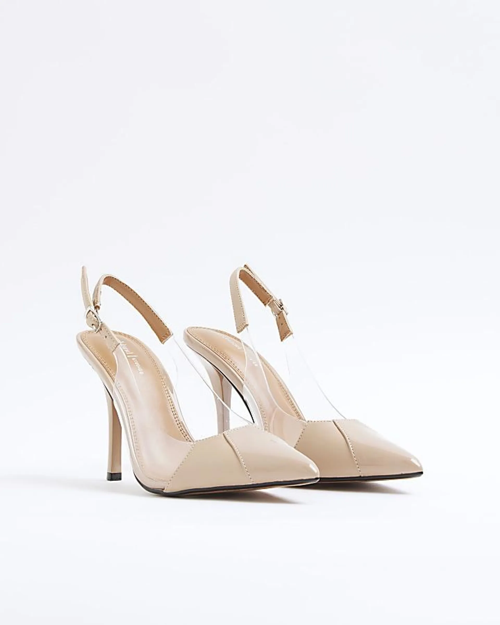 Beige perspex panel heeled court shoes