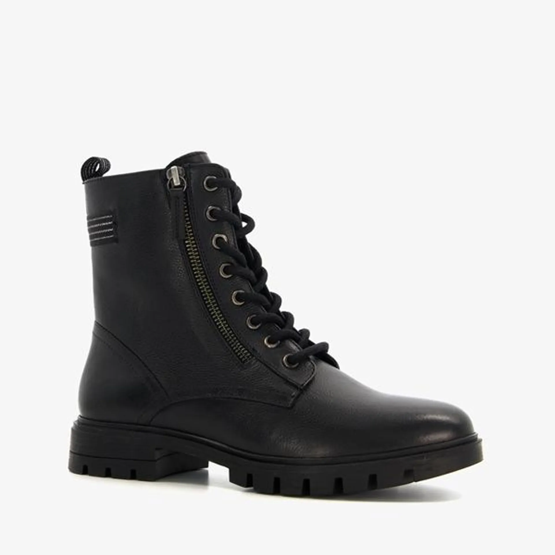 Harper leren dames veterboots zwart