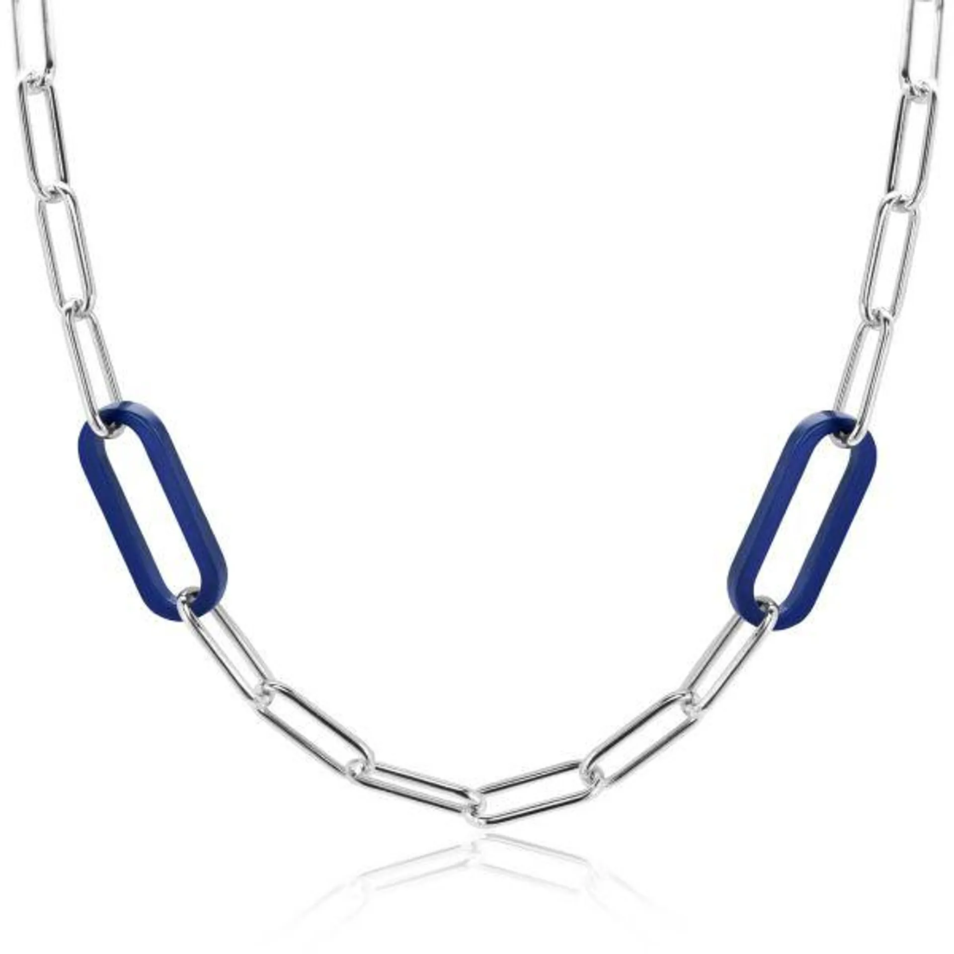 ZINZI Sterling Silver Luxurious Necklace 43cm with Paperclip Chain and 2 Large Trendy Oval Chain in Lapis Lazuli Blue ZIC-BF93