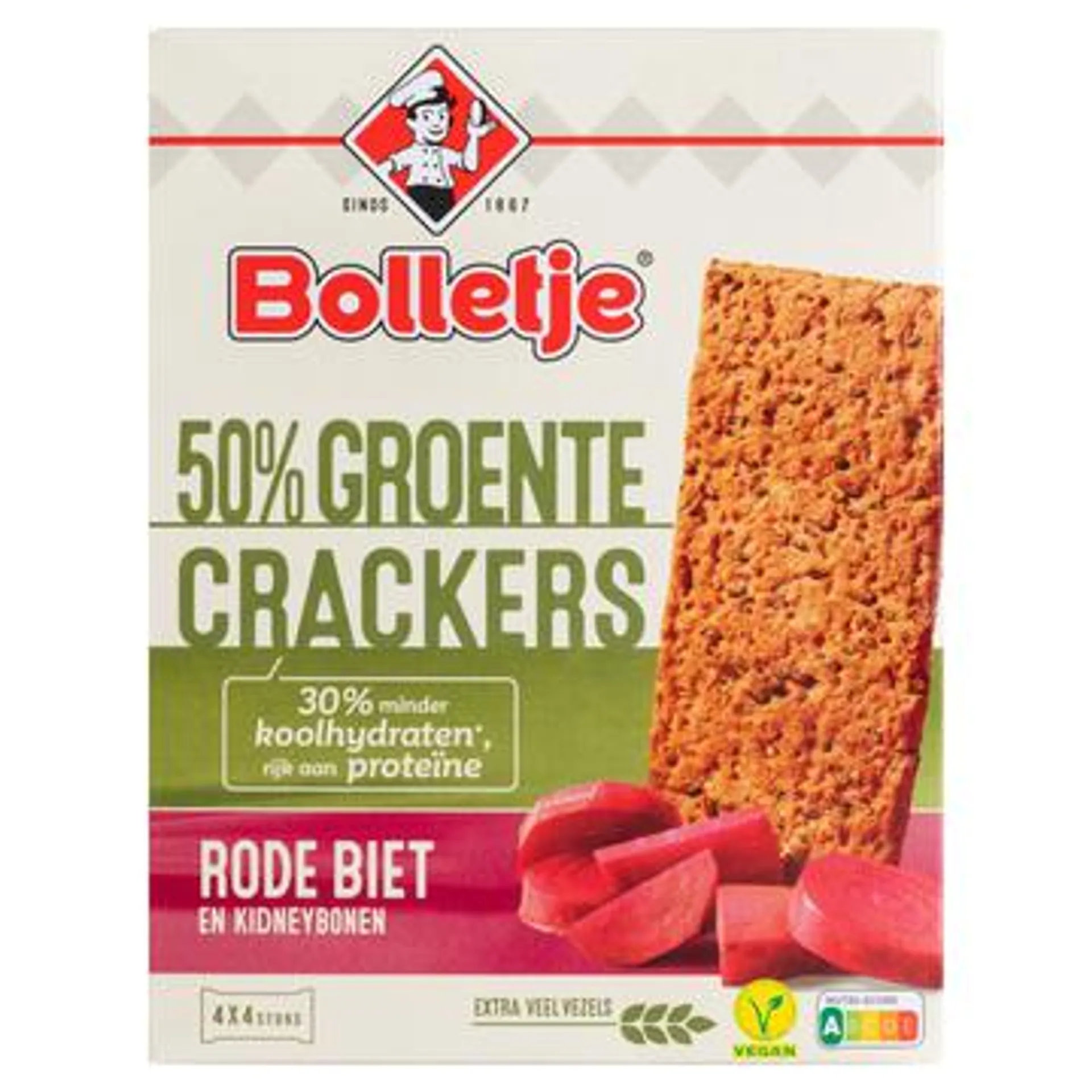 Bolletje Groente Crackers Rode Biet 4 x 4 Stuks 200g