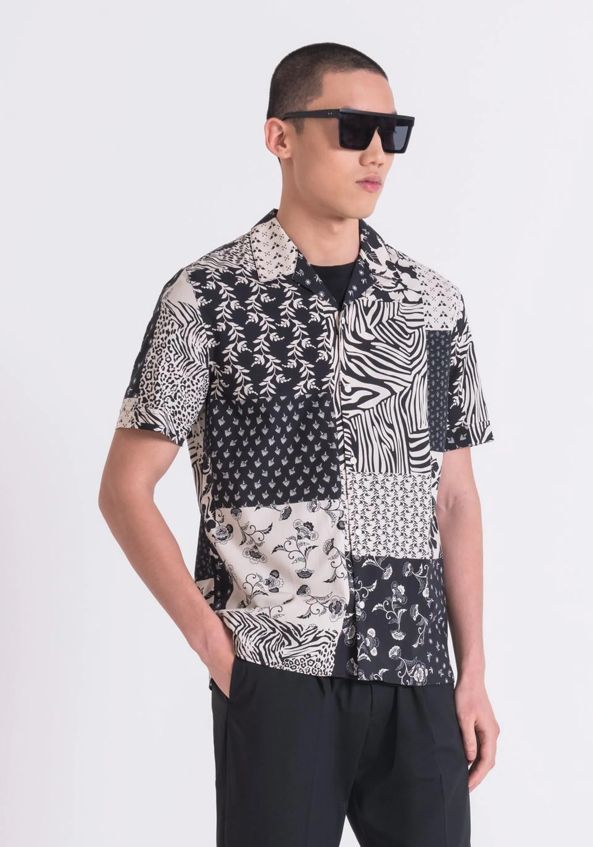 PRINTED COTTON BLEND REGULAR STRAIGHT FIT "HONOLULU" SHIRT