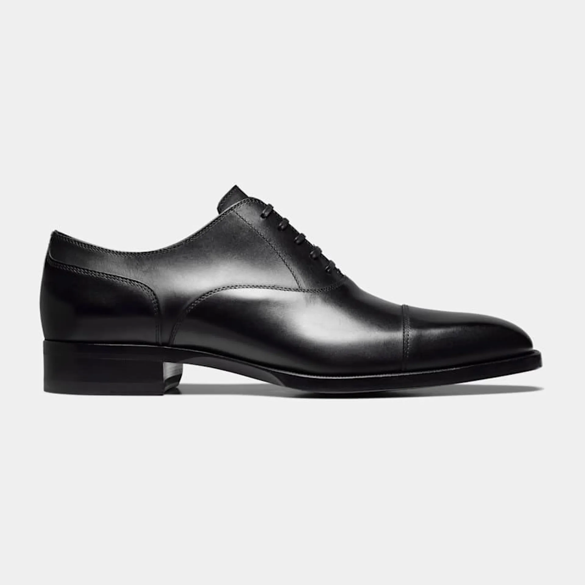 A classic pairing to formal suits, these timeless black Oxfords are crafted in Italy from supple Italian calf leather in a Blake stitch, and feature full leather lining and sole.