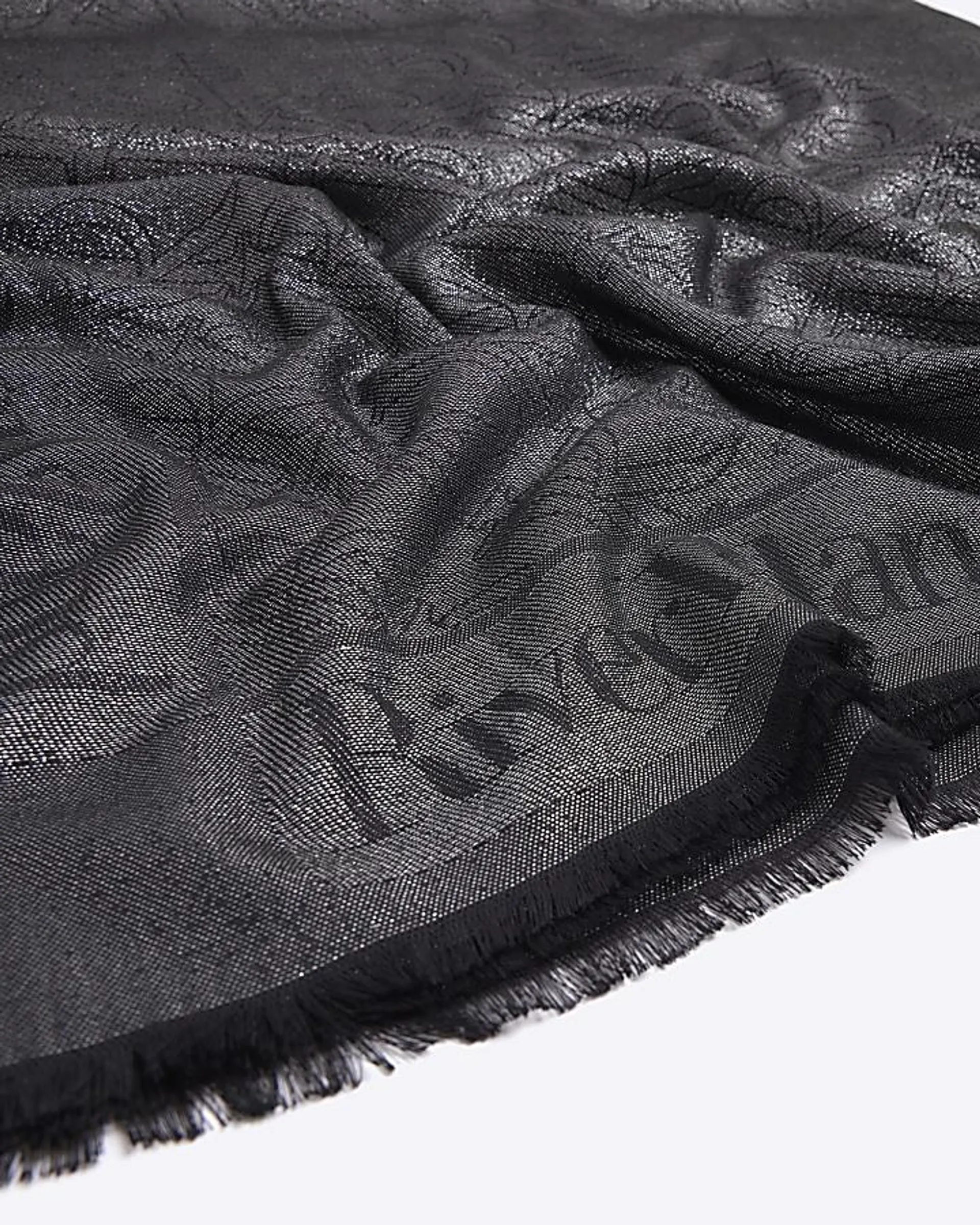 Black metallic monogram lightweight scarf