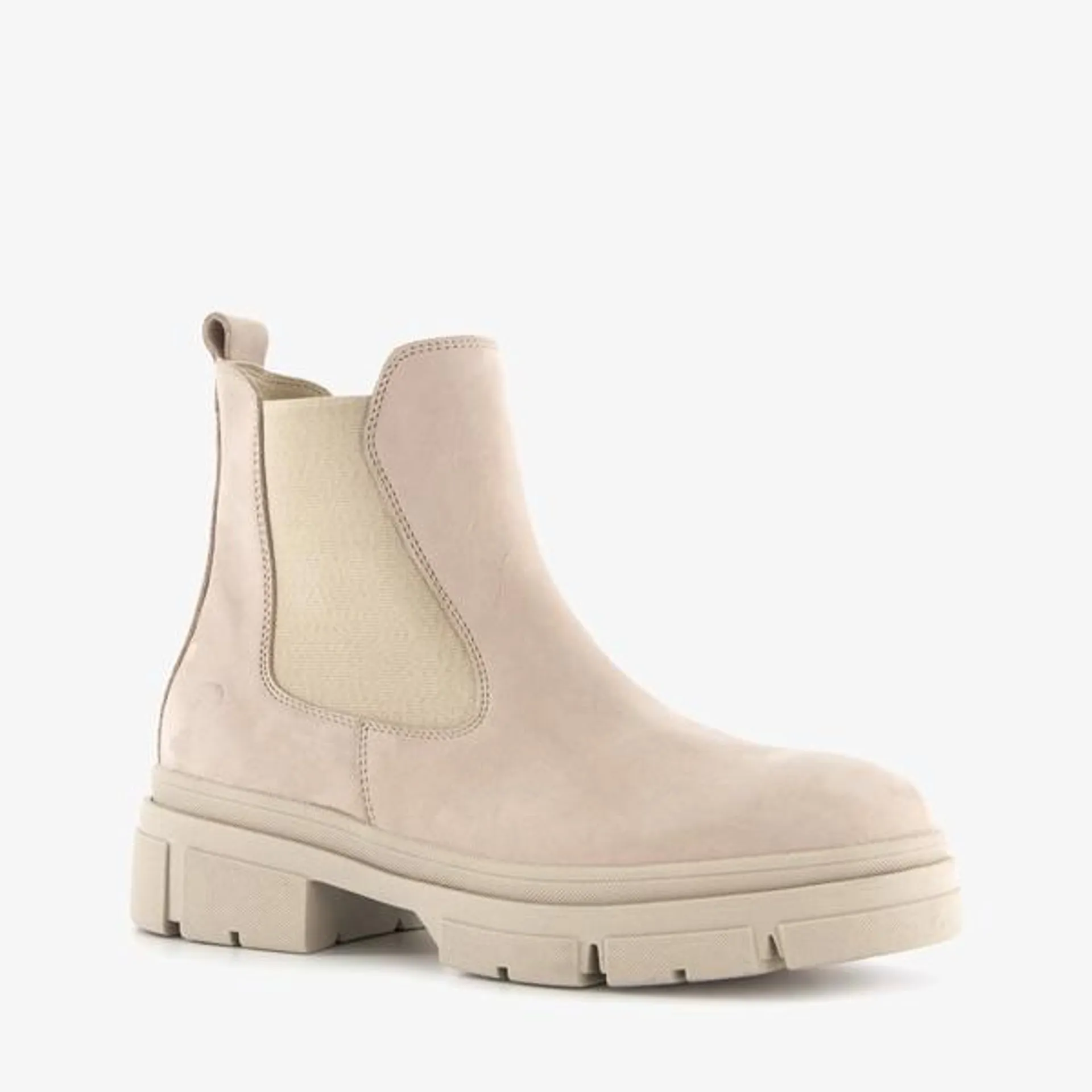 Lage, beige Chelsea boots voor dames van Tamaris. Gemaakt van leer, een bin...