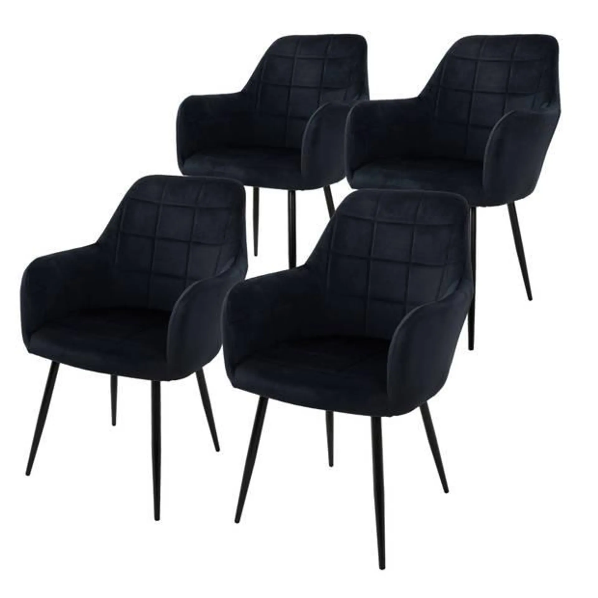 Set van 2 eetkamerstoelen, zwart, met rugleuning en armleuningen