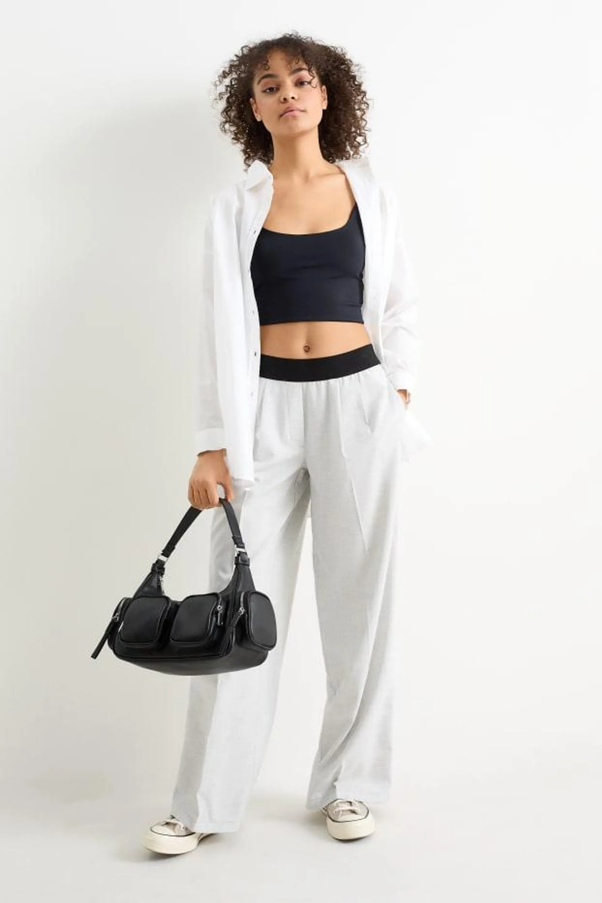 Cloth trousers - mid-rise waist - wide leg