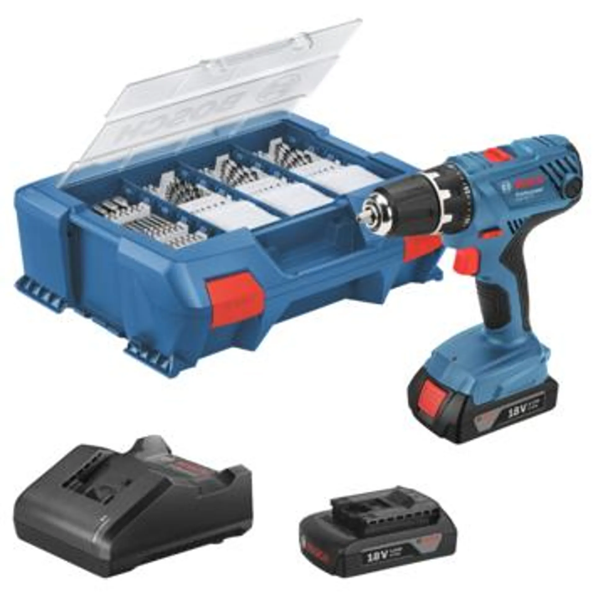 Bosch professional accuschroefmachine GSR 18V-21, 2x 1,5Ah accu & 63 Accessoires in special AC Case