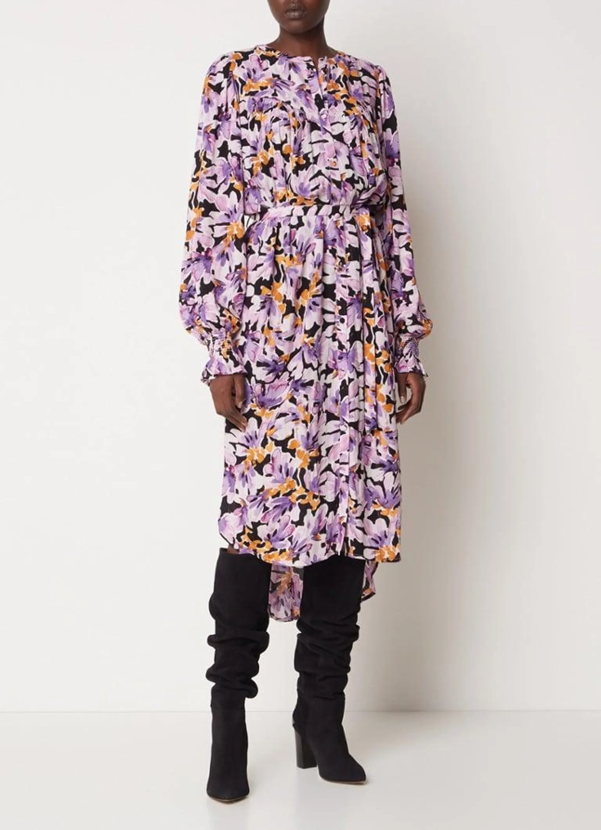 Willow midi blousejurk met print en lurex