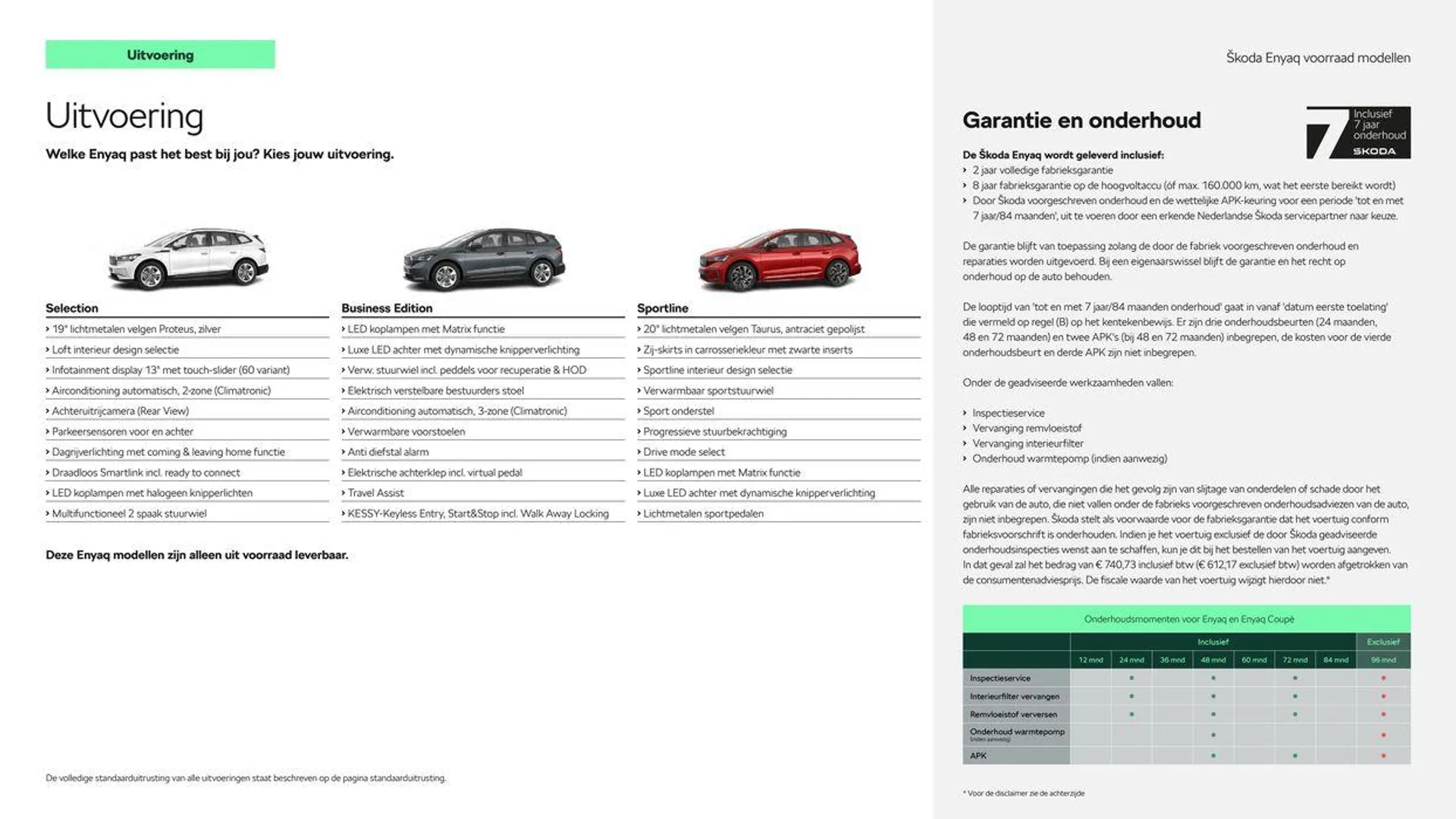 Škoda Enyaq Voorraad prijslijst per 15 augustus 2024 van 1 augustus tot 1 augustus 2025 - Folder pagina 3