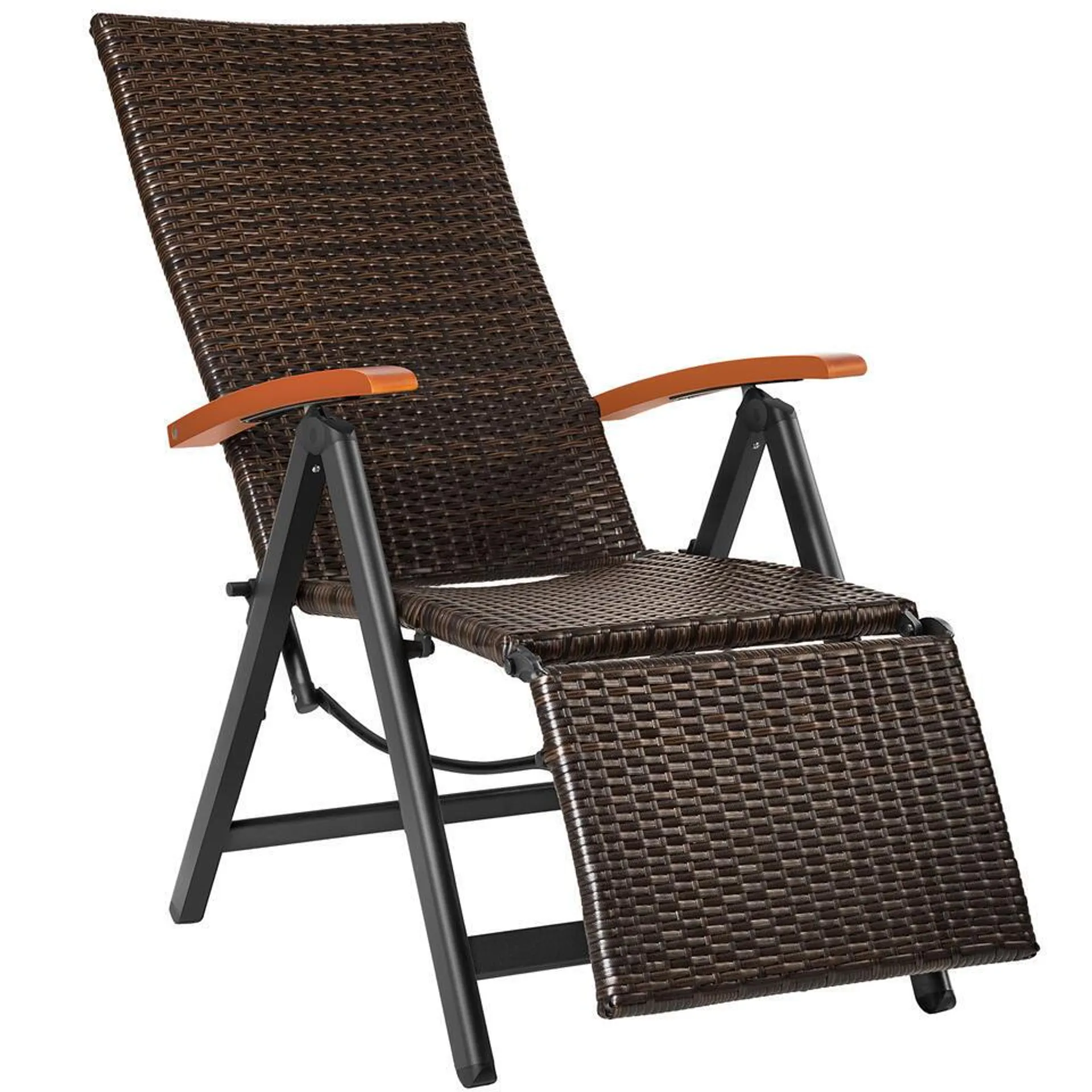 Wicker tuinstoel opklapbaar met aluminium frame en voetsteun - bruin