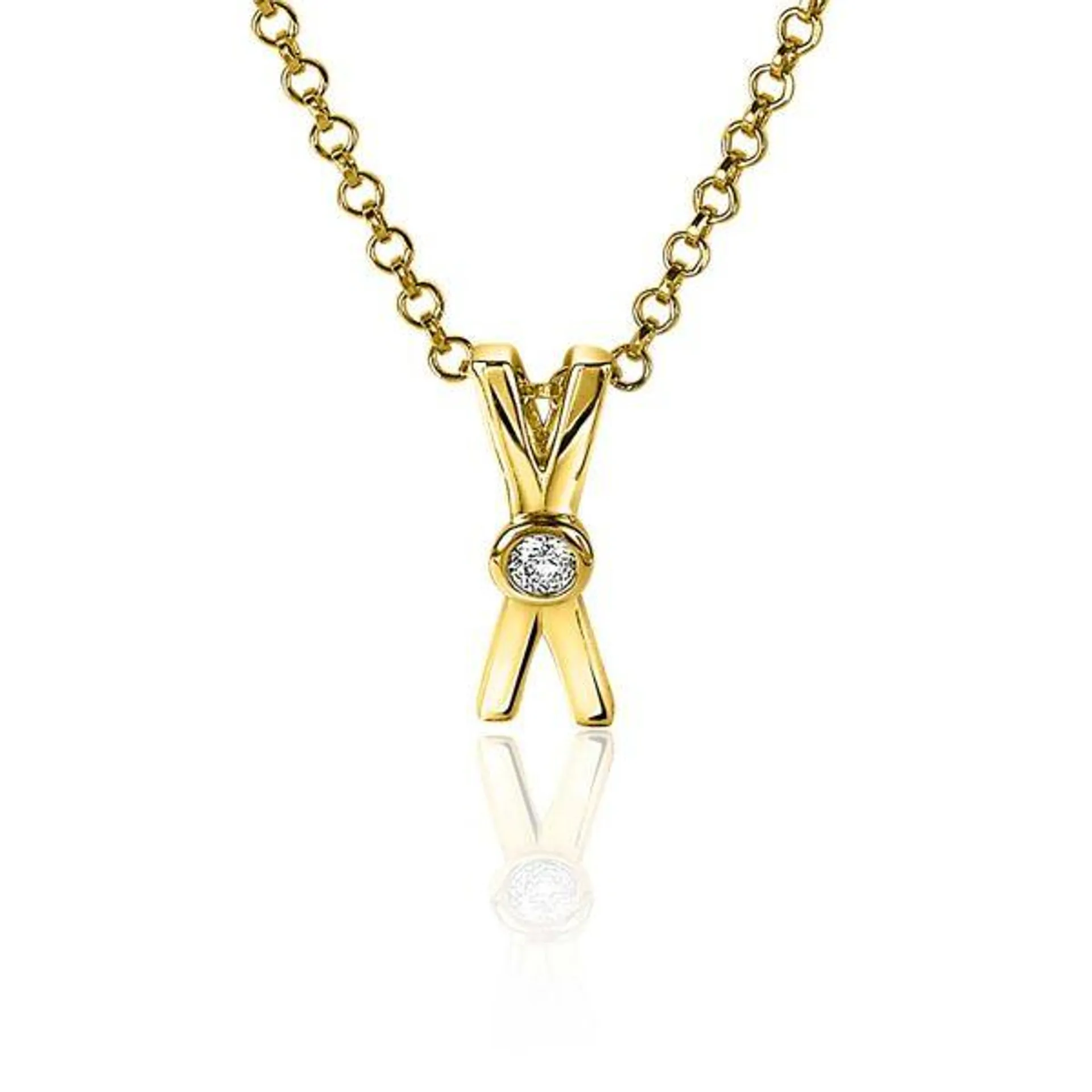 ZINZI Gold Plated Sterling Silver Pendant X-Shape White Zirconia ZIH2194Y (excl. necklace)