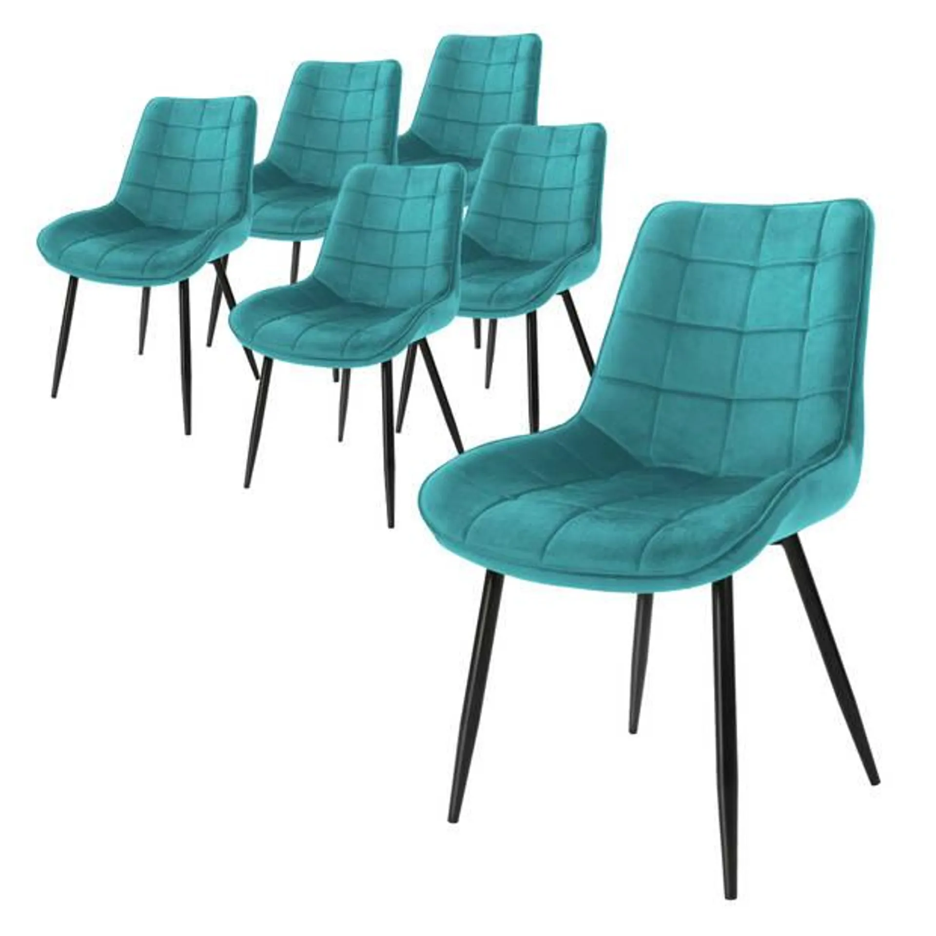 ML-Design Set van 6 eetkamerstoelen met rugleuning, turquoise, keukenstoel met fluwelen bekleding, gestoffeerde stoel