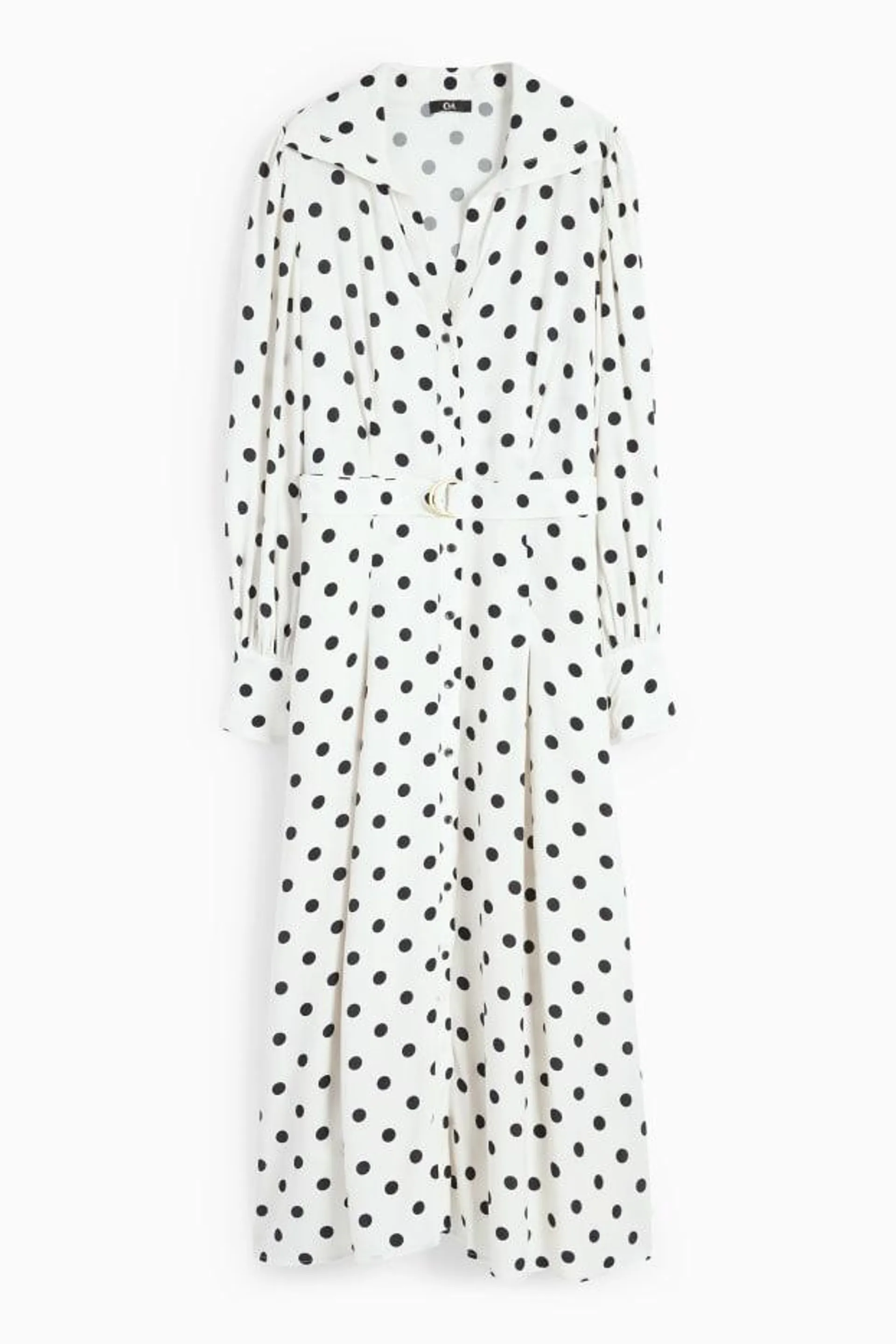 Viscose shirt dress with belt - polka dot