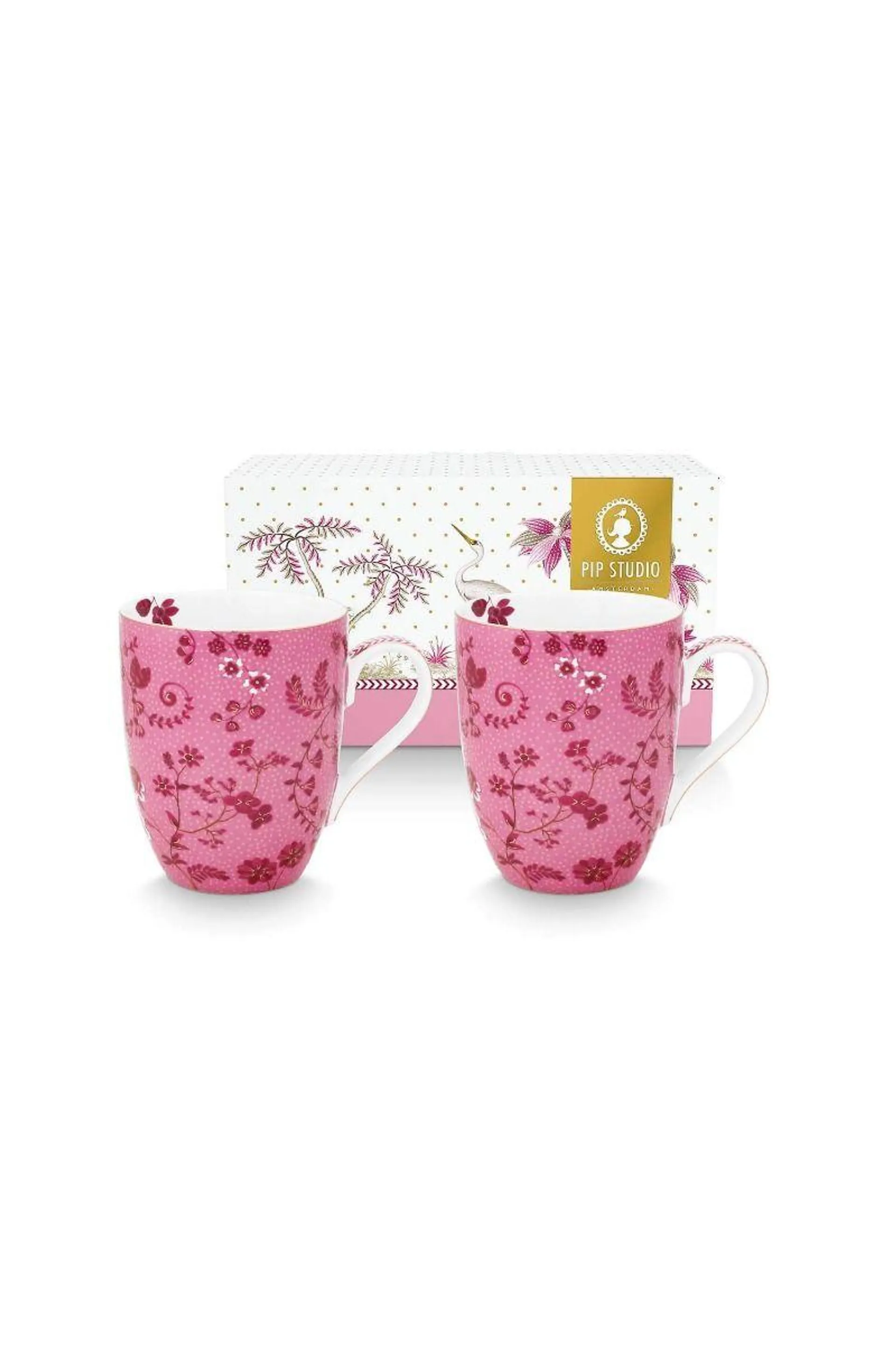 Set/2 Mokken Groot Jolie Bloemen Roze
