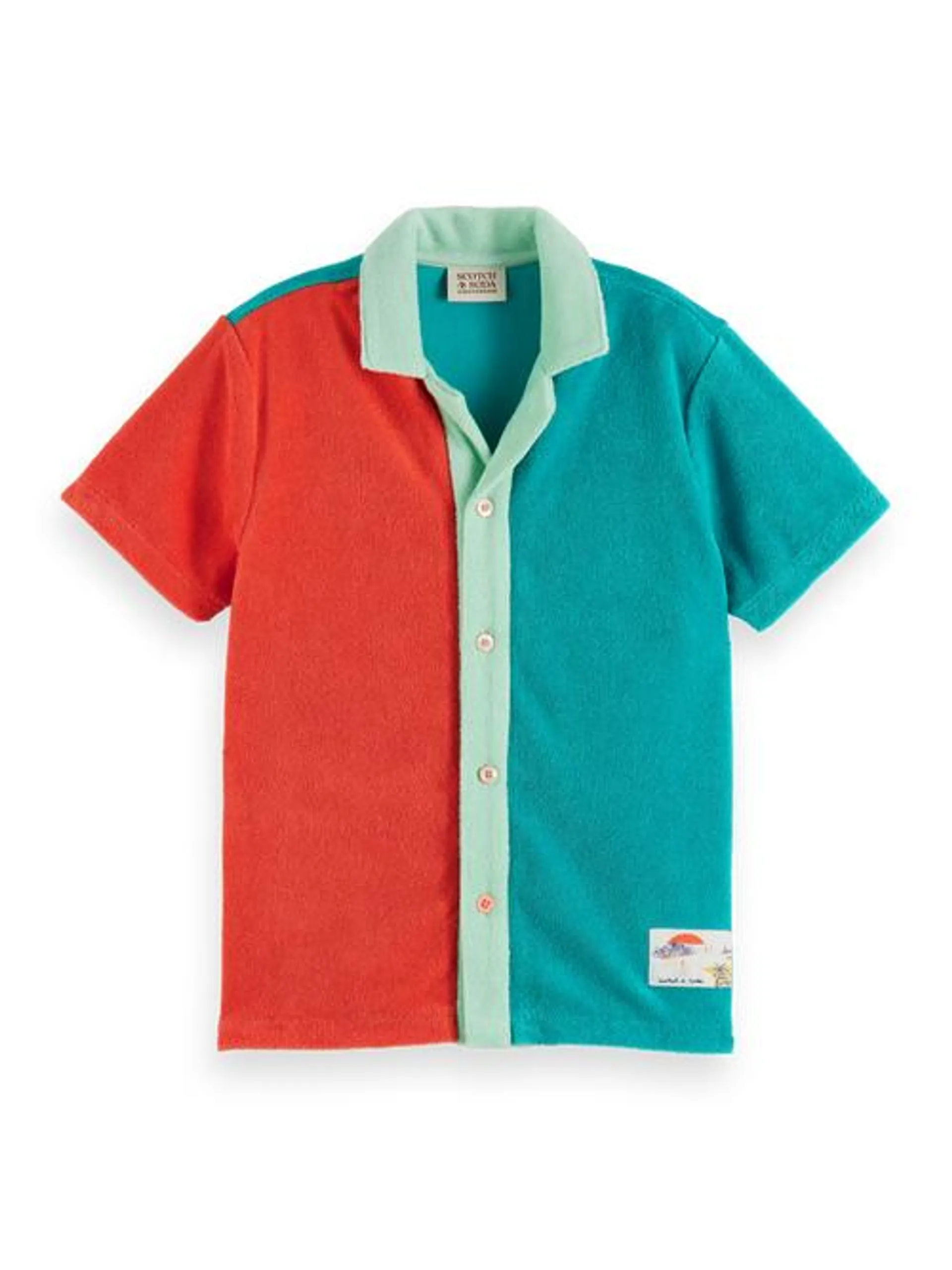 Colour-block towelling short-sleeved shirt