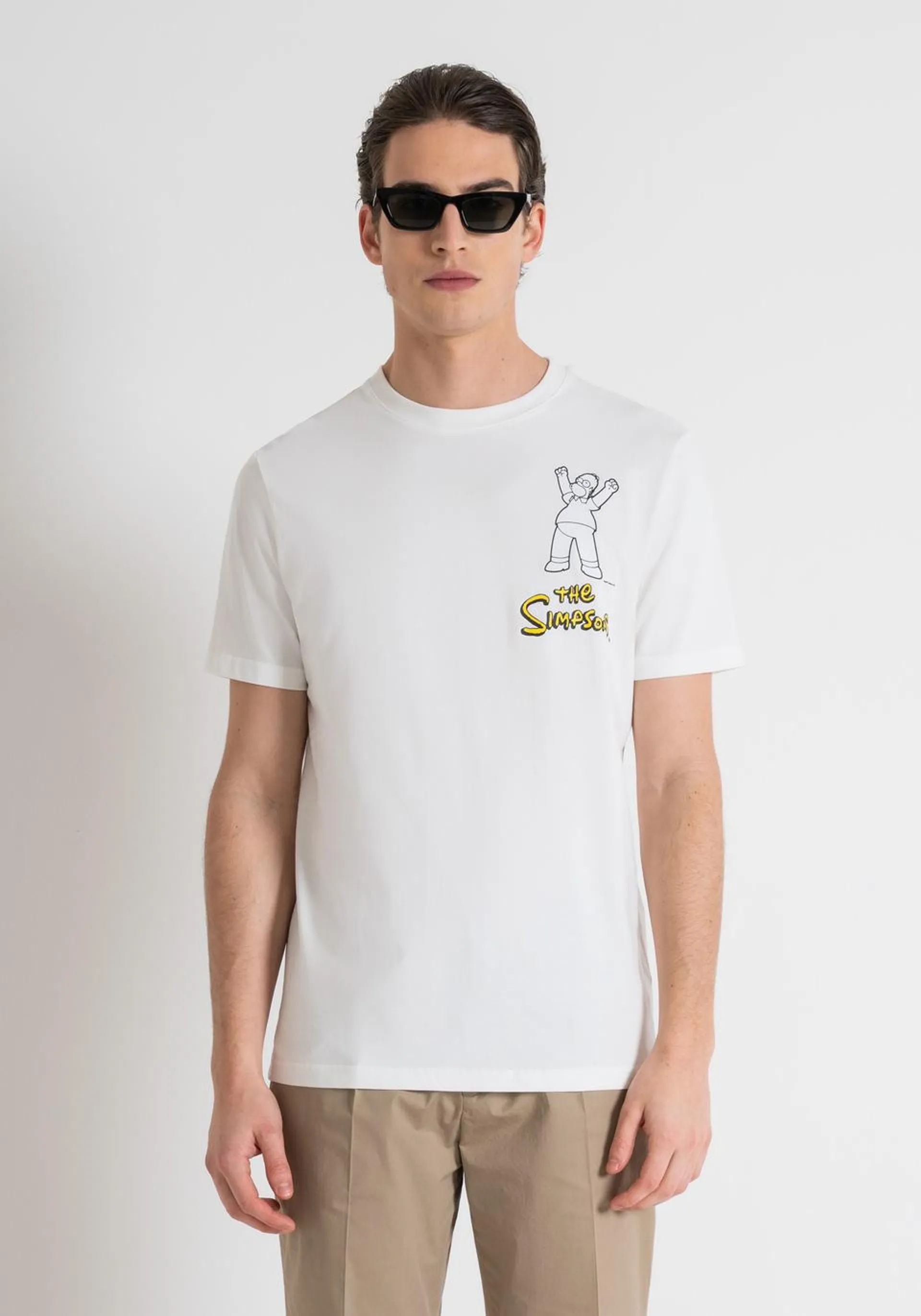 REGULAR FIT COTTON JERSEY T-SHIRT WITH RUBBERIZED MATT PLASTIC "THE SIMPSON" PRINT