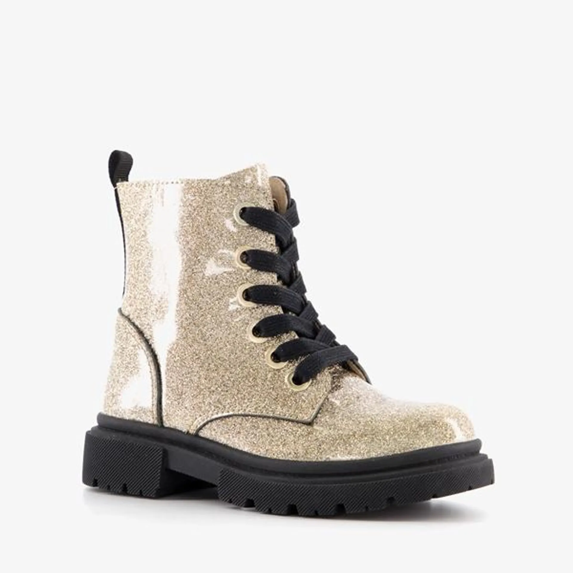 TwoDay leren meisjes veterboots met glitter goud