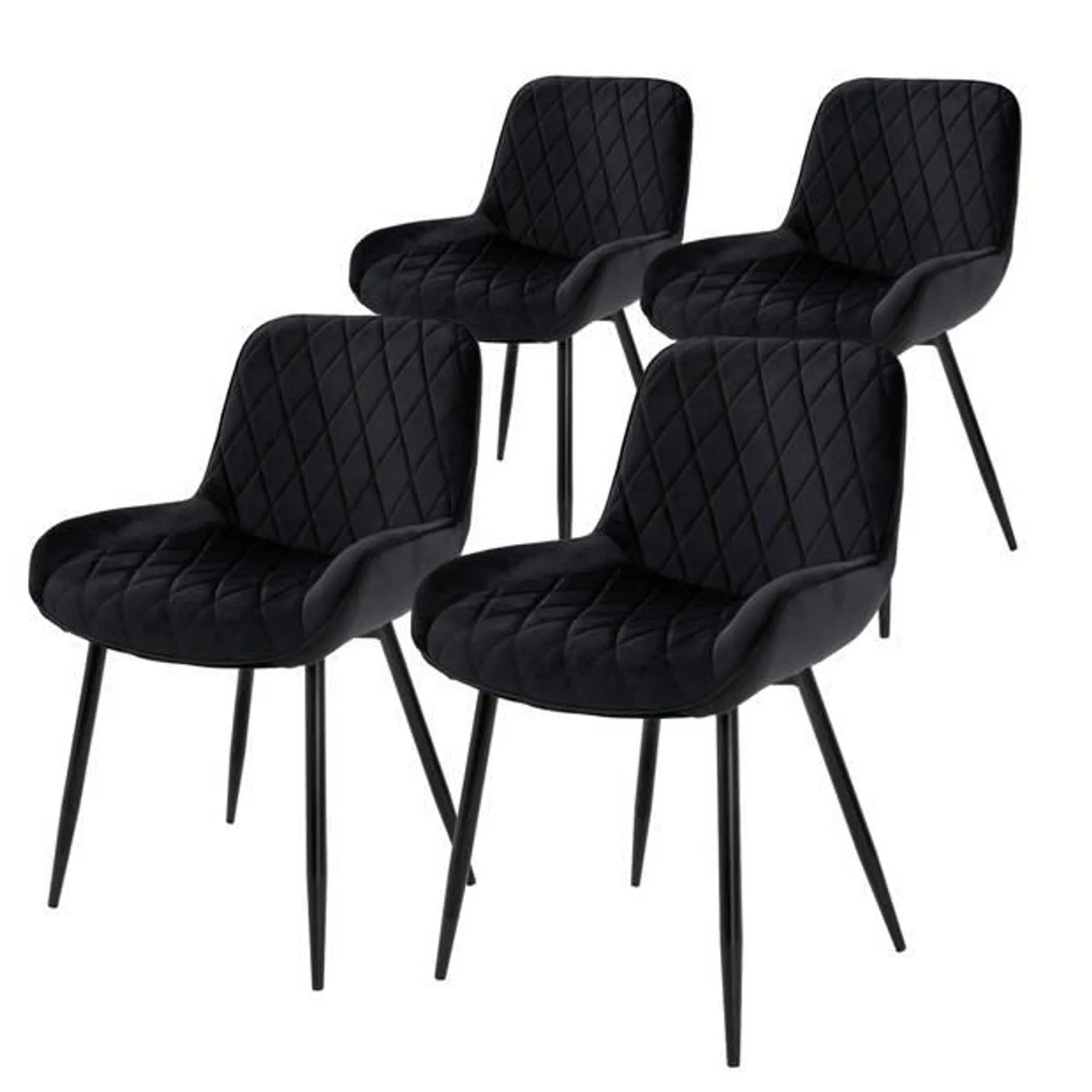 ECD Germany Set van 4 Eetkamerstoelen met rugleuning en armleuningen, zwart, fluwelen zitting, metalen poten