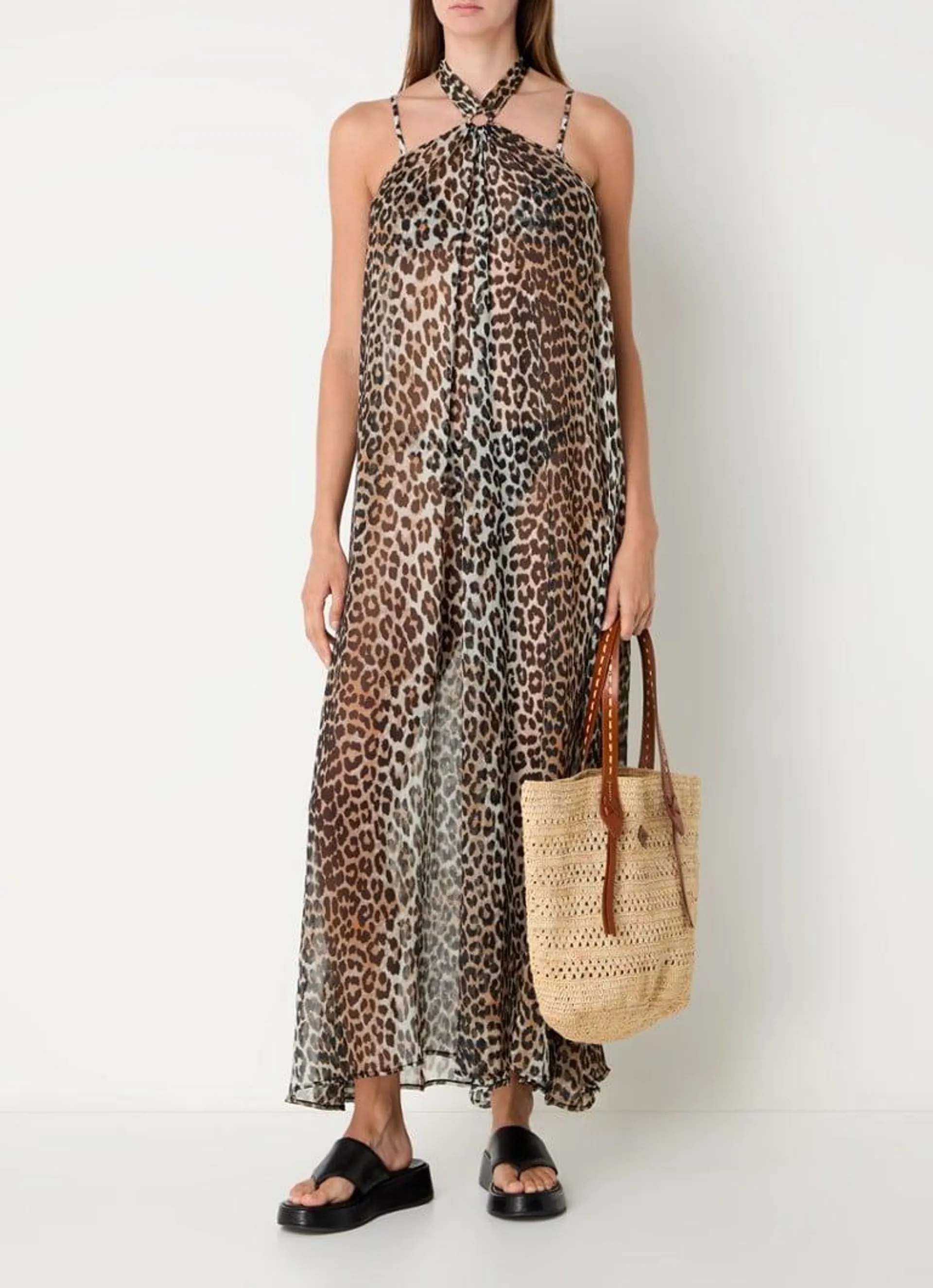 Maxi strandjurk met panterprint