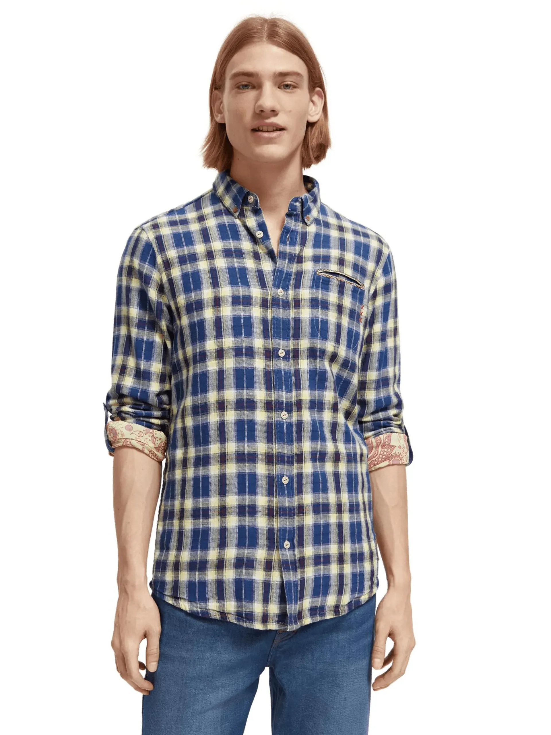 Checked flannel shirt with sleeve adjustments