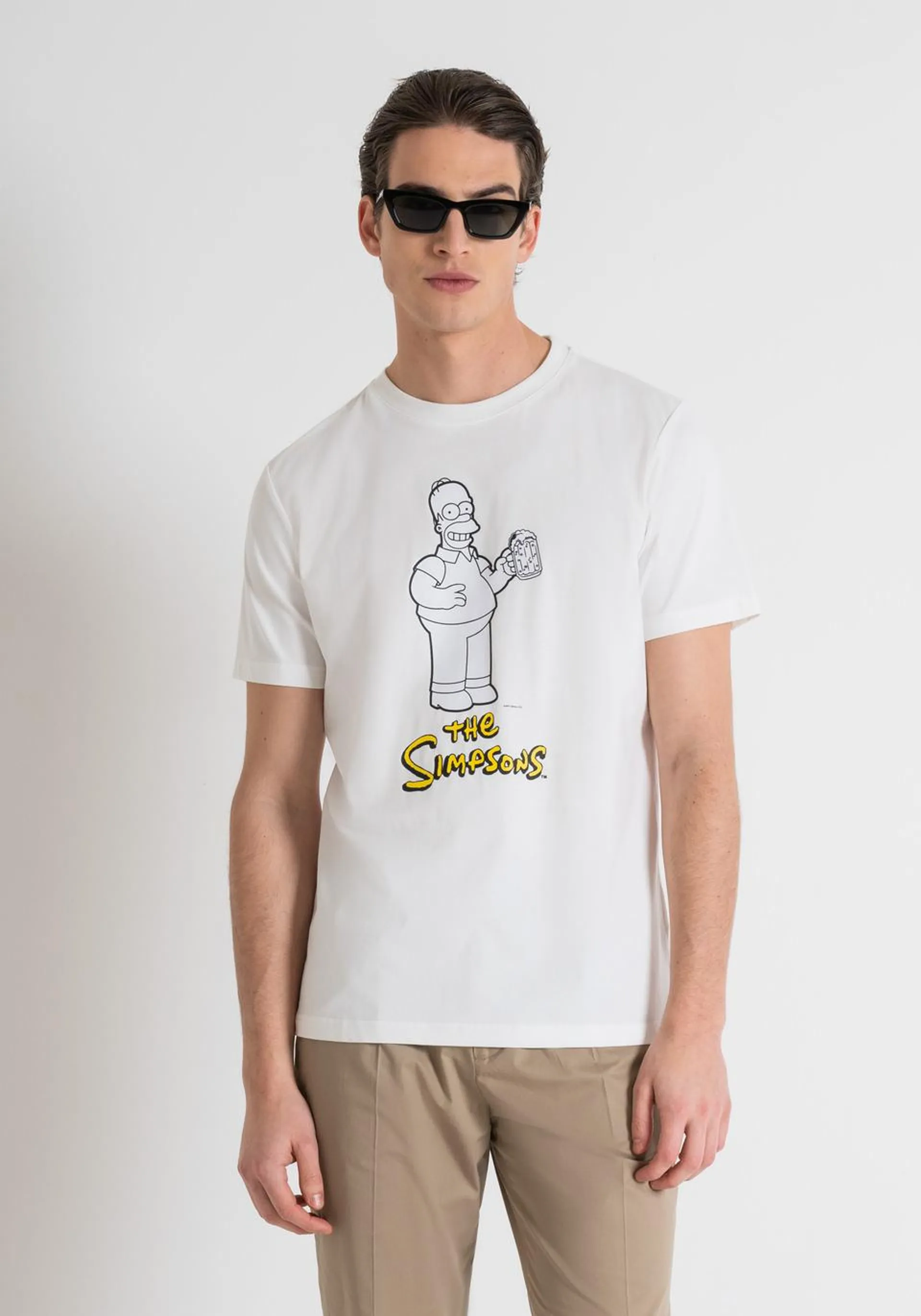 COTTON JERSEY REGULAR FIT T-SHIRT WITH RUBBERIZED MATT PLASTIC "THE SIMPSON" PRINT