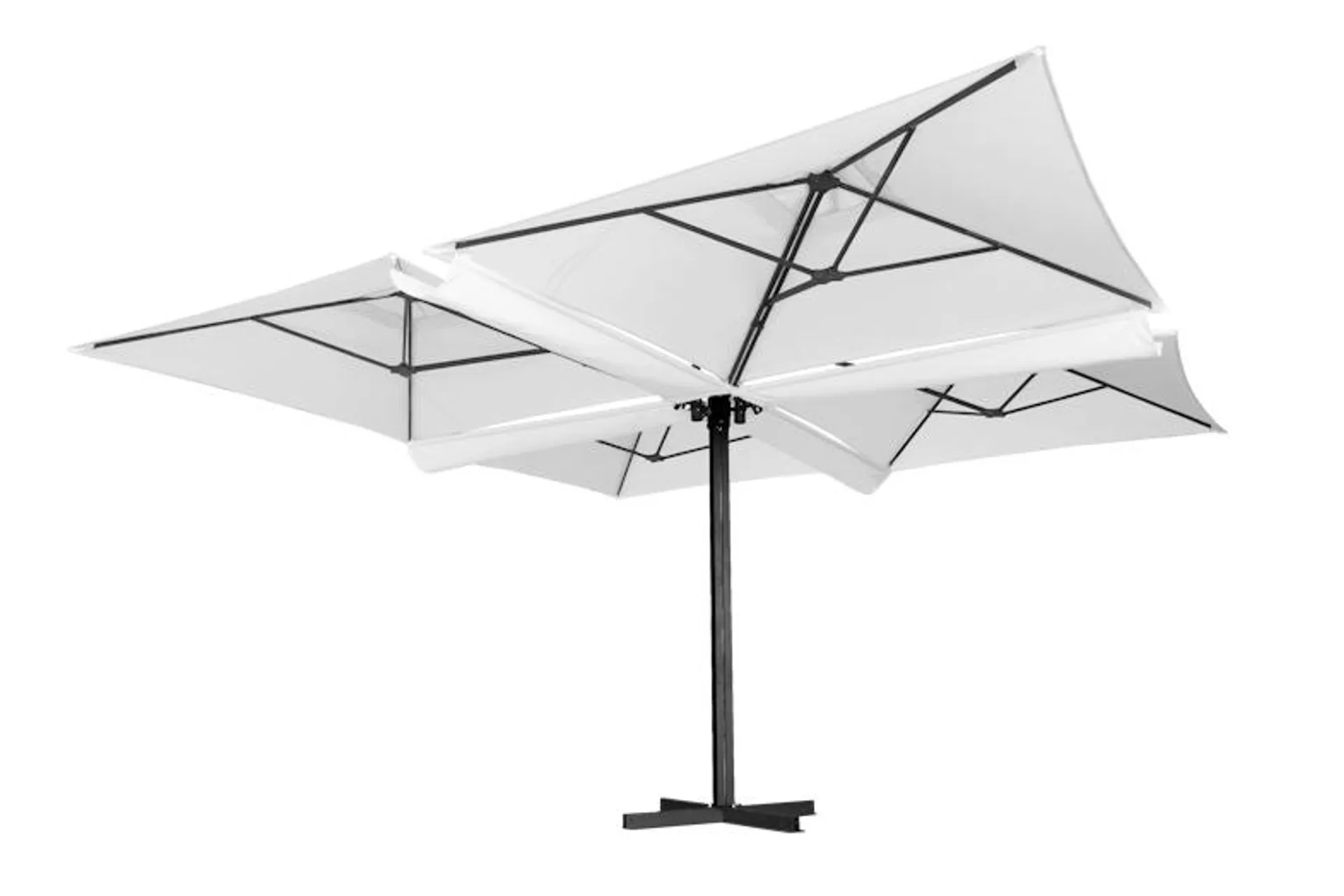 METRO Professional Hangparasol met 4 schermdekken Tomoko, Aluminium / Polyester, 4 x 4 m, UV-bescherming, waterafstotend, wit / grijs