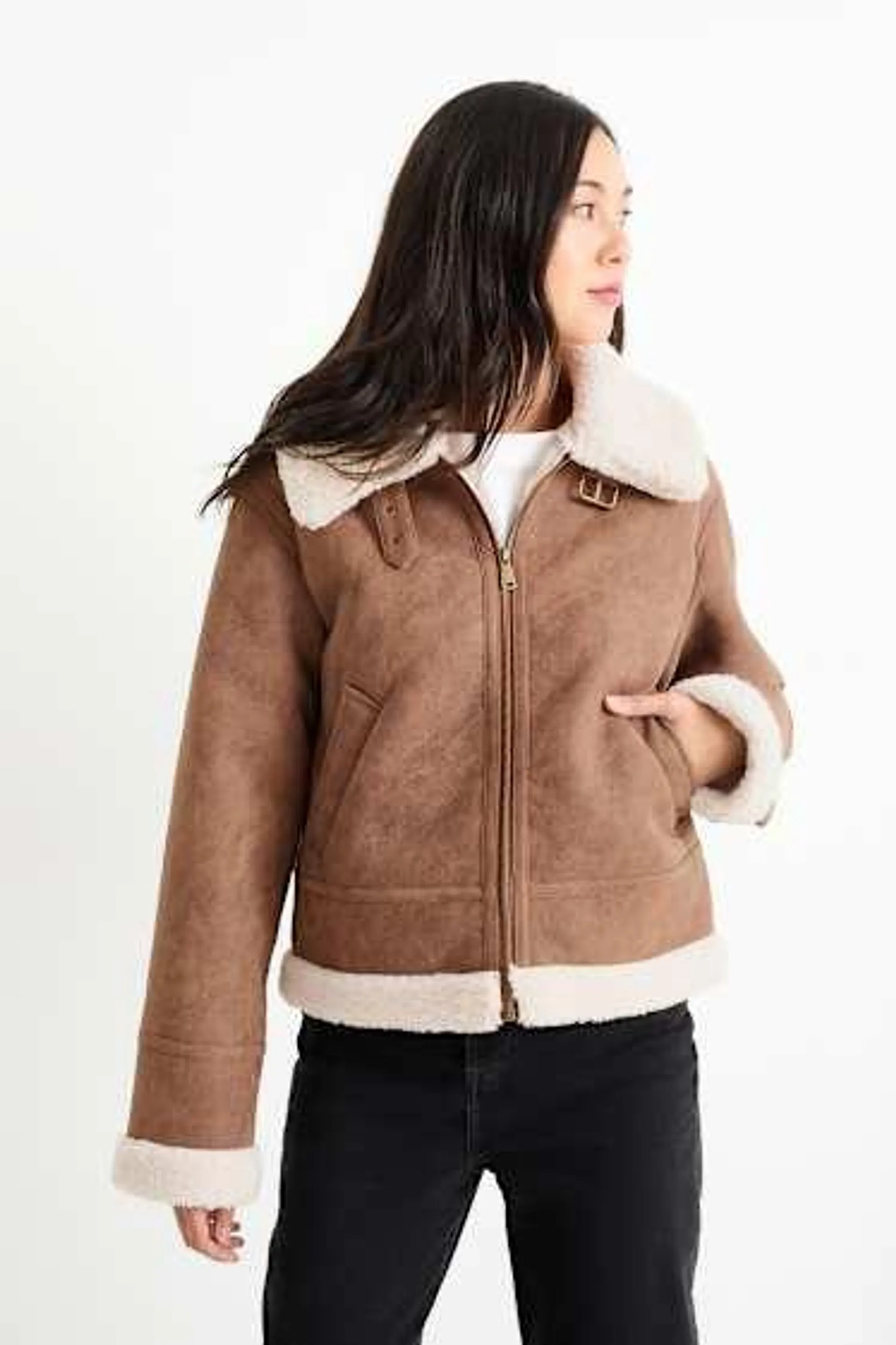 Faux shearling jacket - faux leather