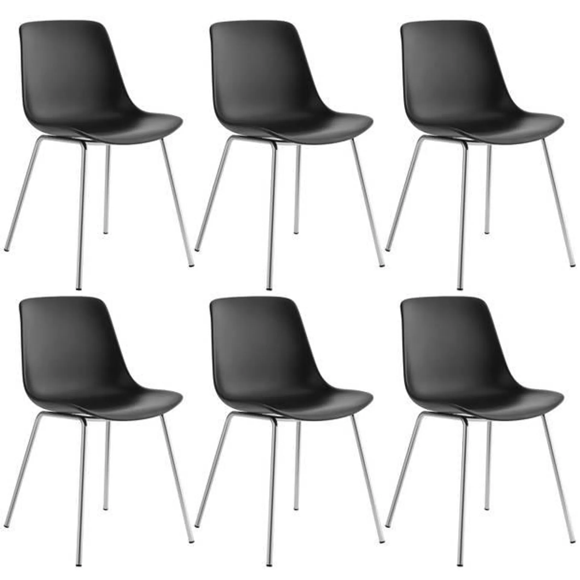 tectake® Mave Stoelen - Set van 6 Kunststof Eetkamerstoelen in Modern Design - Zwart/Chroom - Comfortabel en Stijlvol