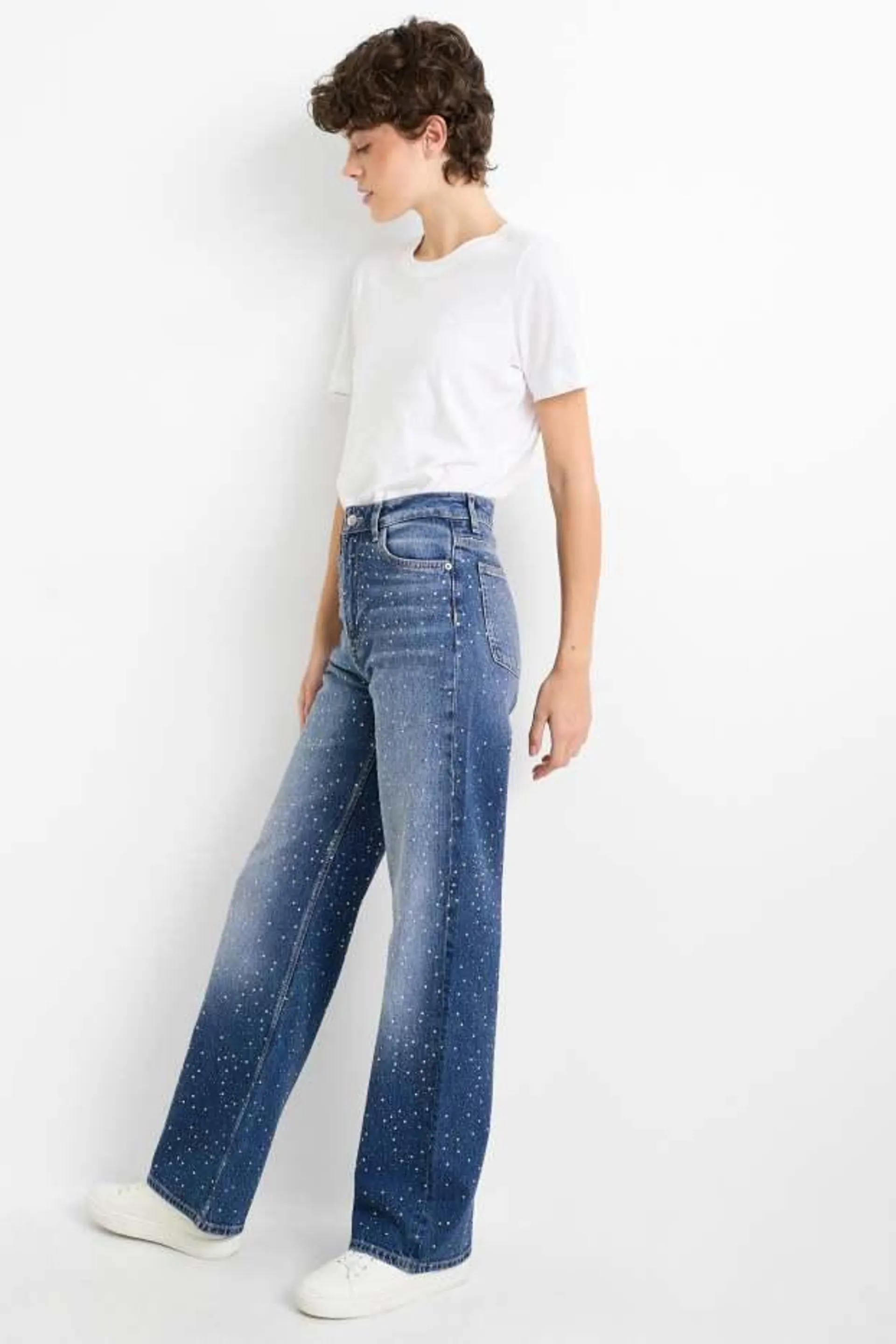 Straight jeans met strass steentjes - high waist