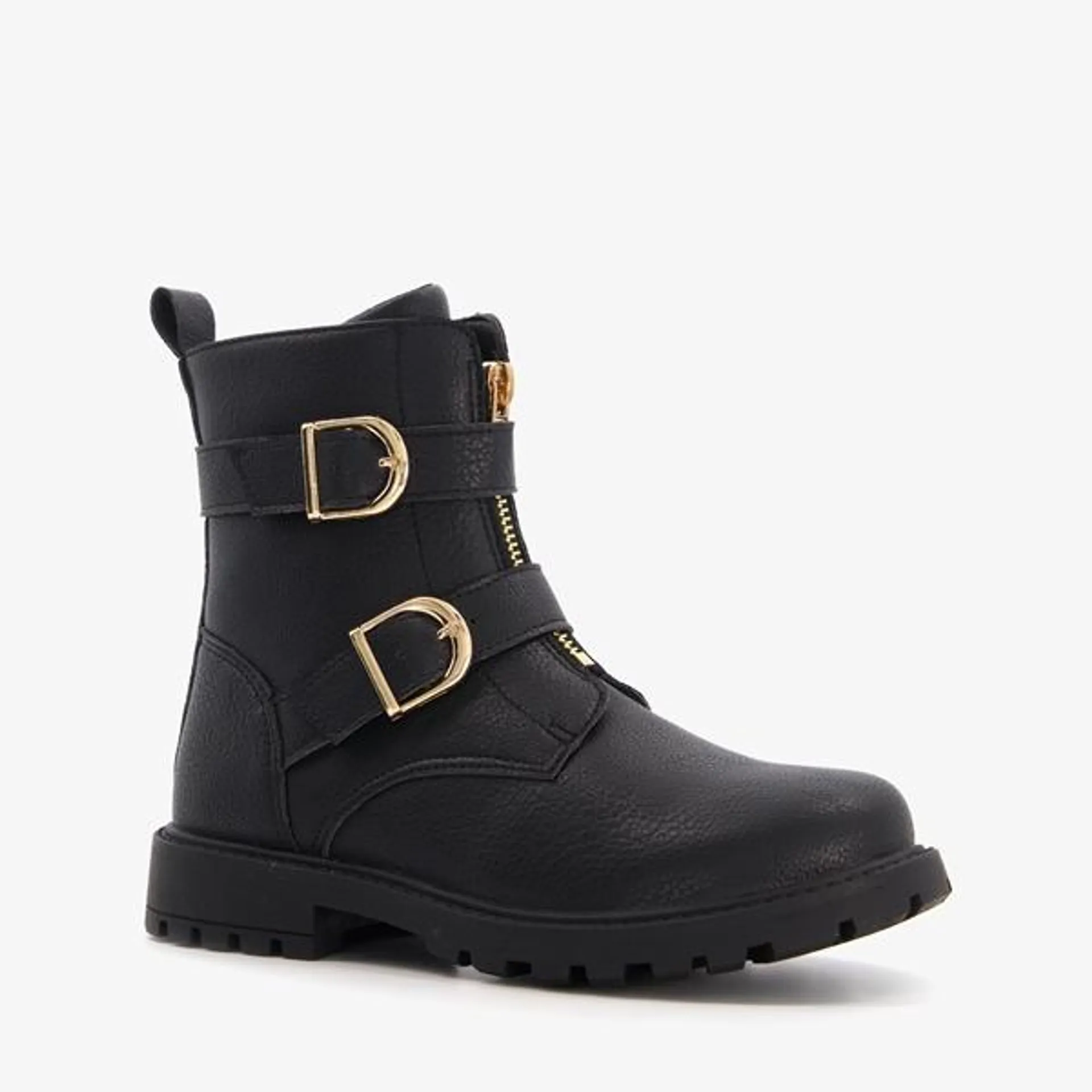 Blue Box meisjes biker boots zwart met gespen